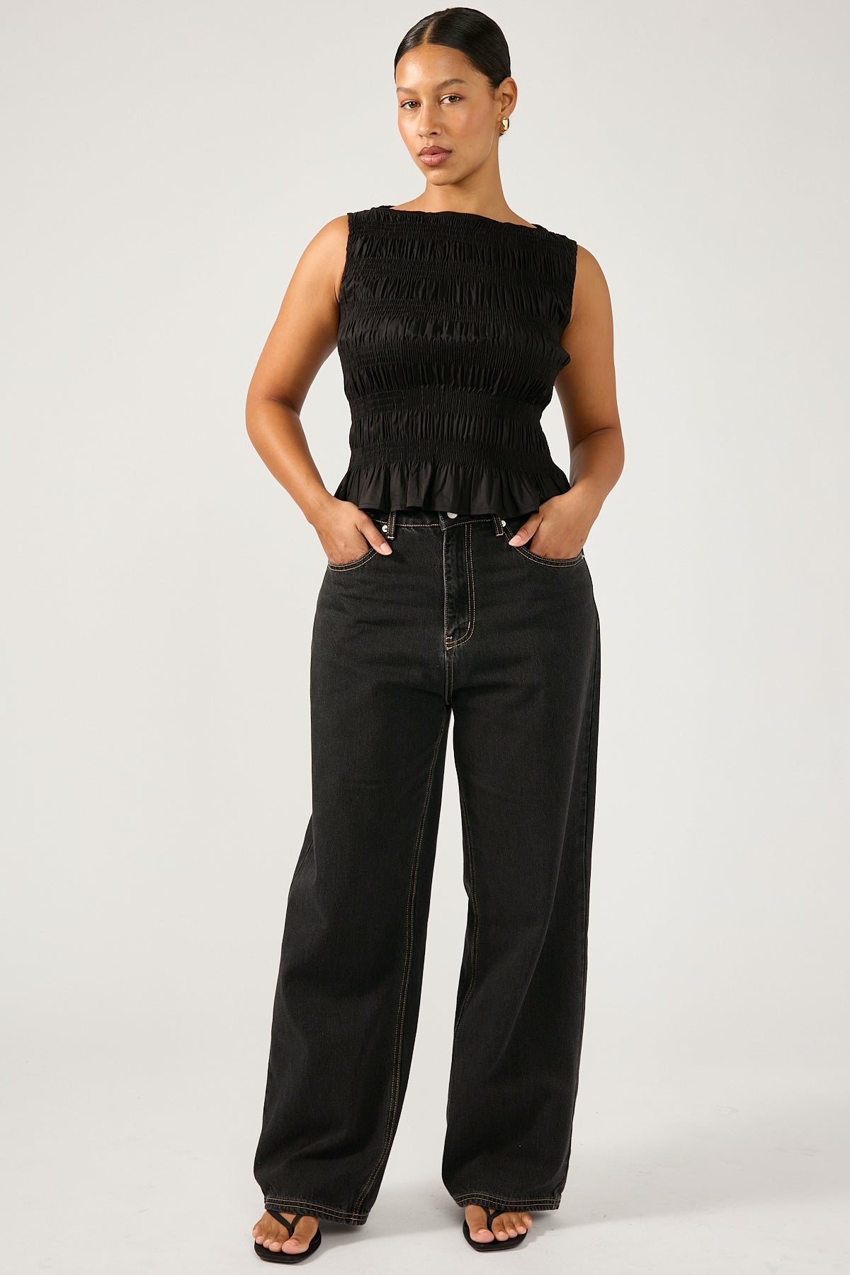 Perfect Stranger Shirred High Neck Top Black