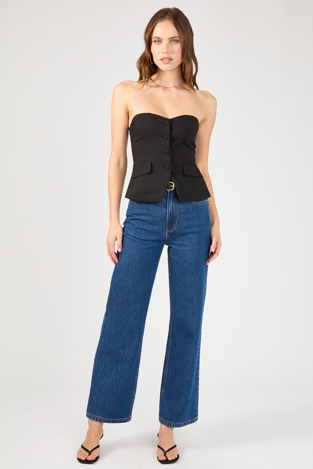 Perfect Stranger Luca Strapless Button Up Top Black