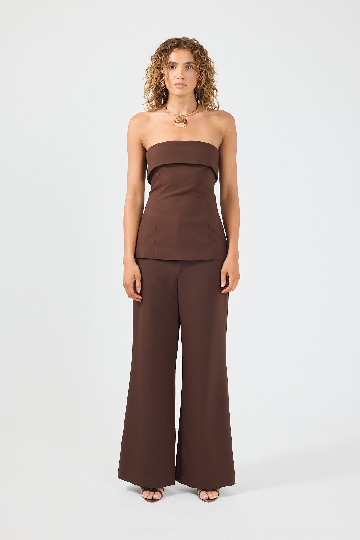 Perfect Stranger Linear Luca High Waist Tailored Pant Brown