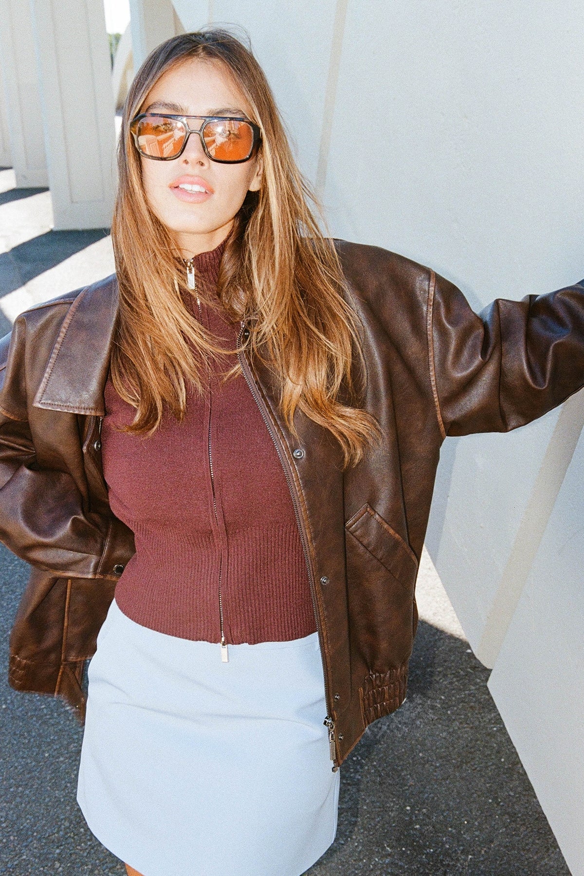 Perfect Stranger Washed Maxx PU Bomber Brown