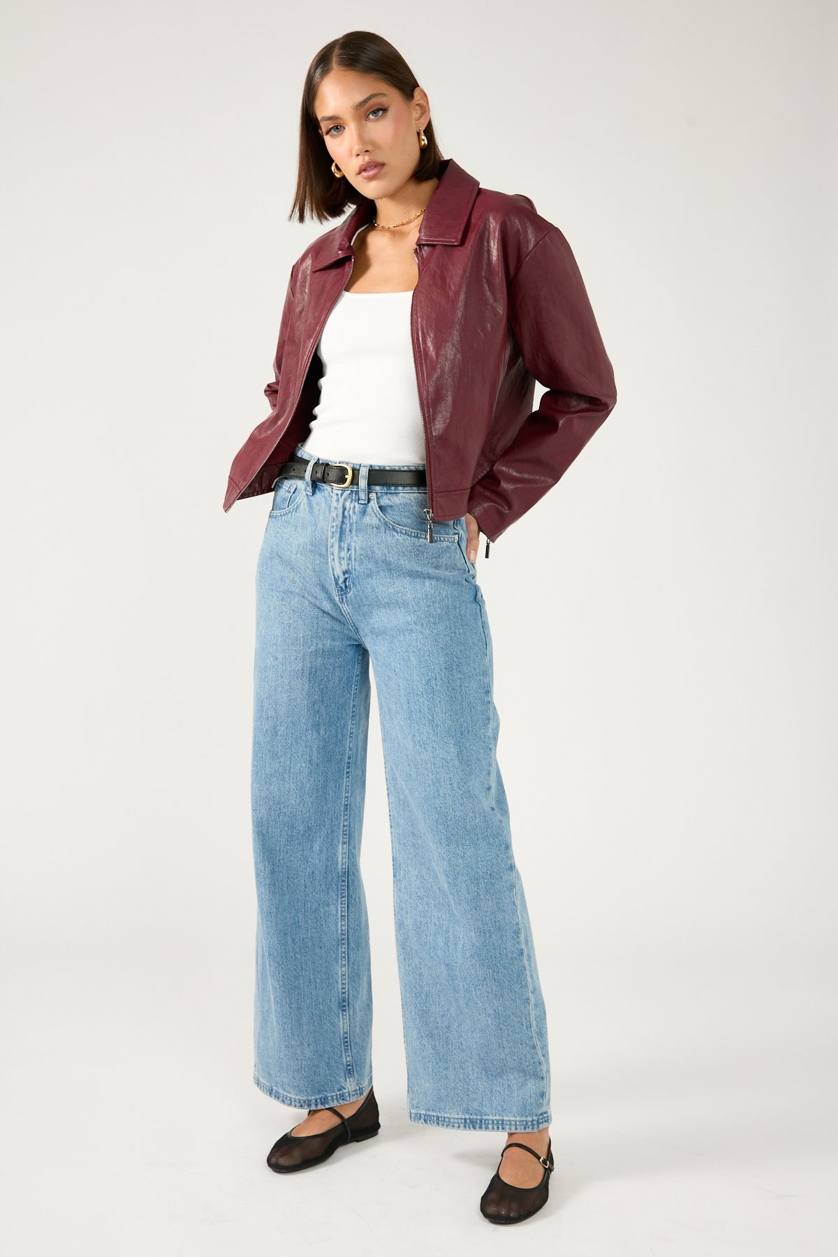 Perfect Stranger Kandice PU Zip Up Jacket Burgundy