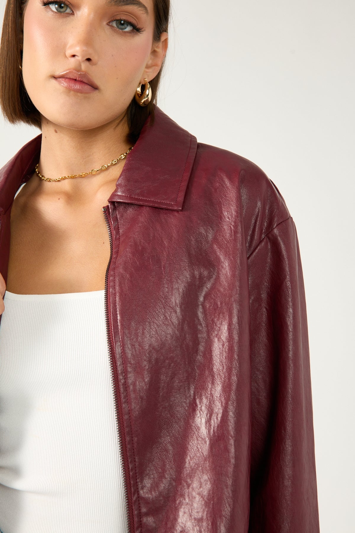 Perfect Stranger Kandice PU Zip Up Jacket Burgundy