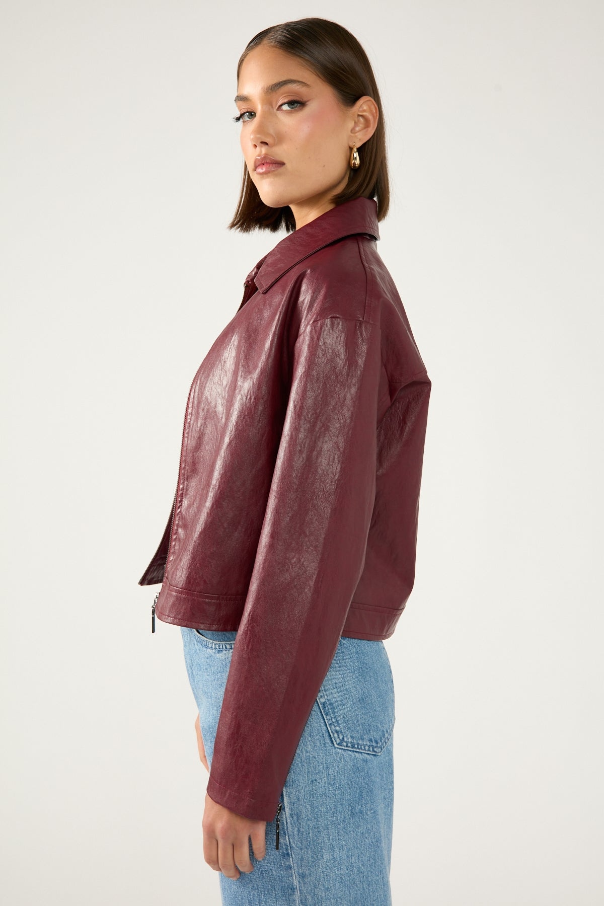 Perfect Stranger Kandice PU Zip Up Jacket Burgundy