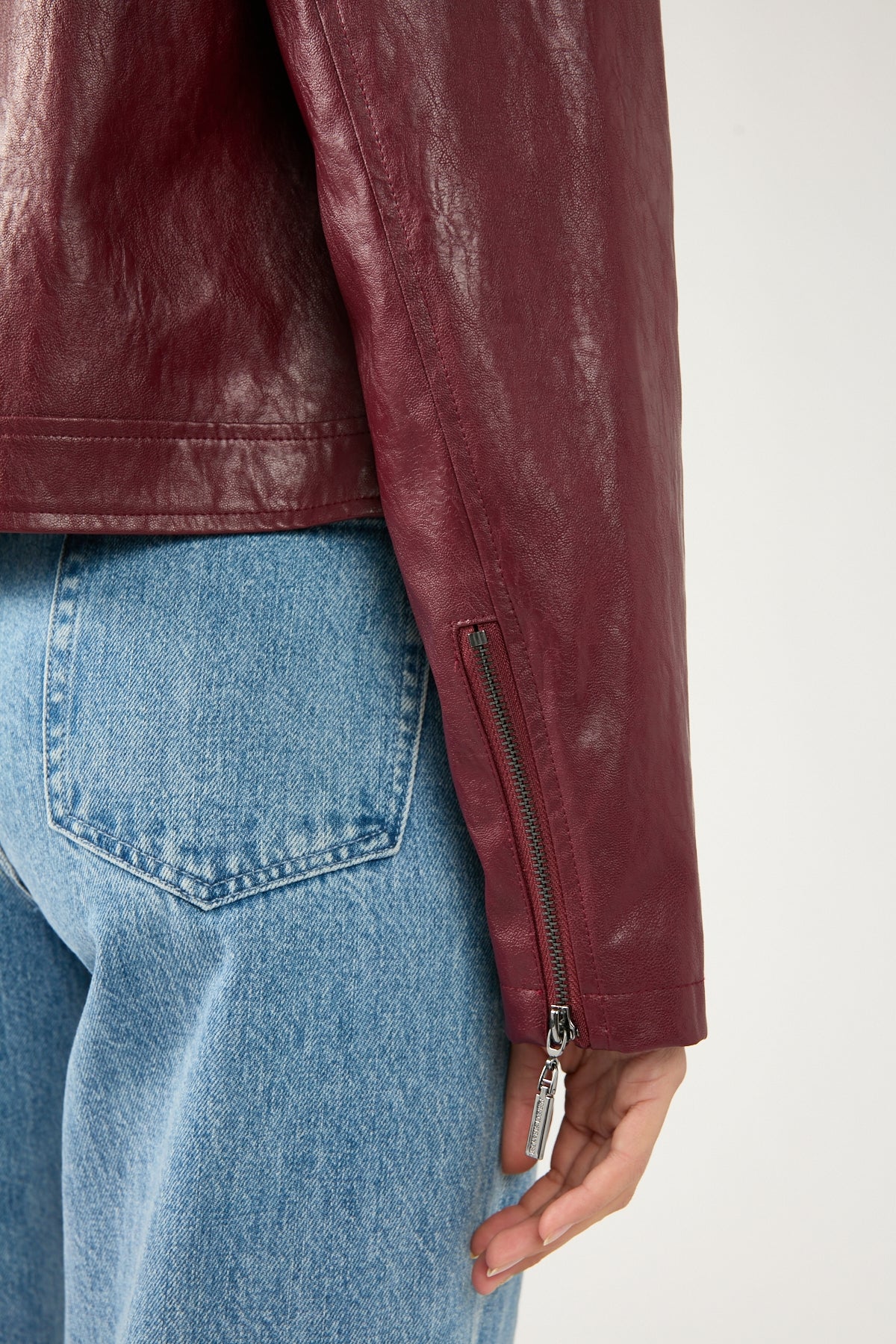 Perfect Stranger Kandice PU Zip Up Jacket Burgundy