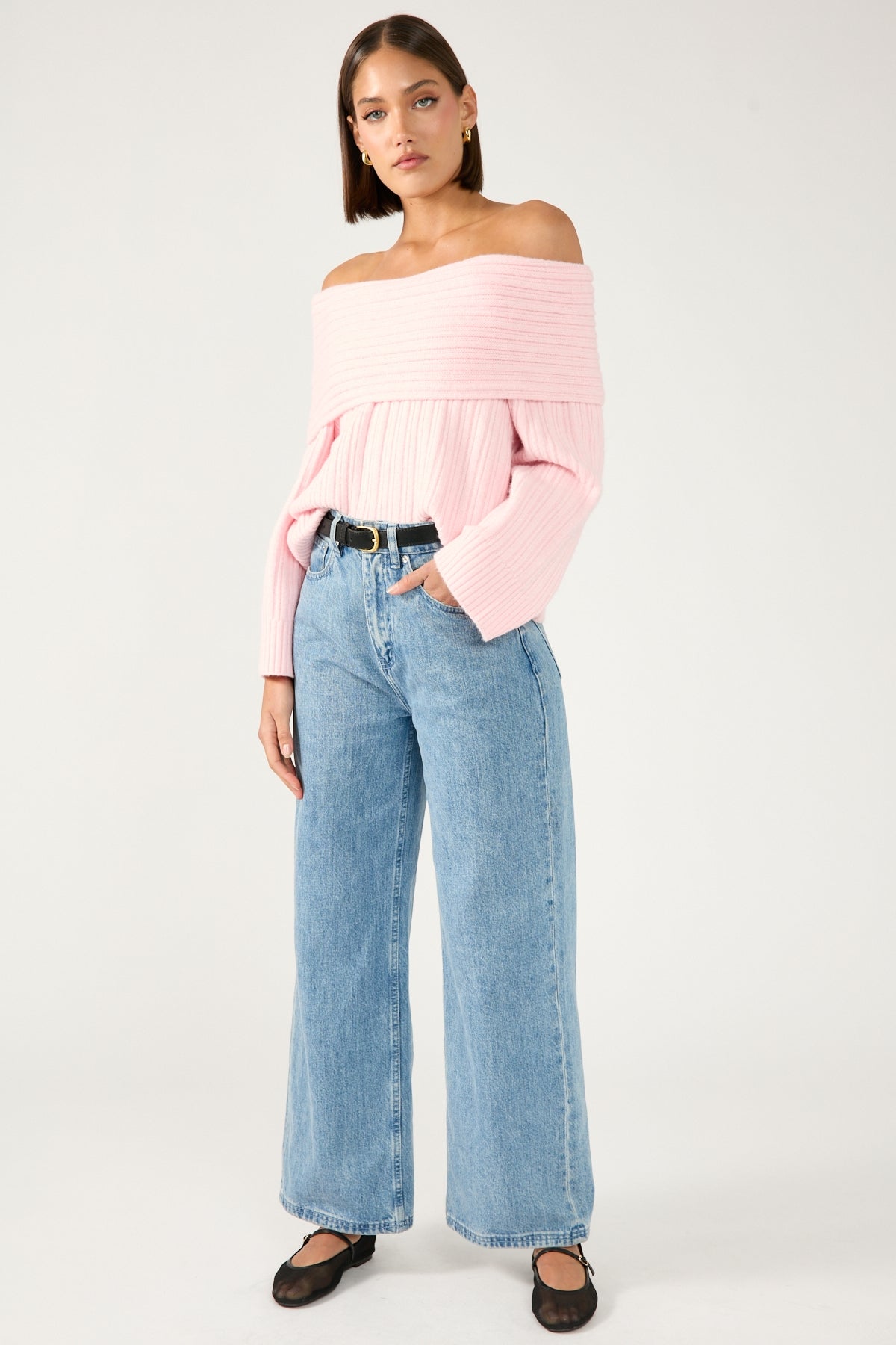 Perfect Stranger Alegra Off Shoulder Knit Jumper Pink