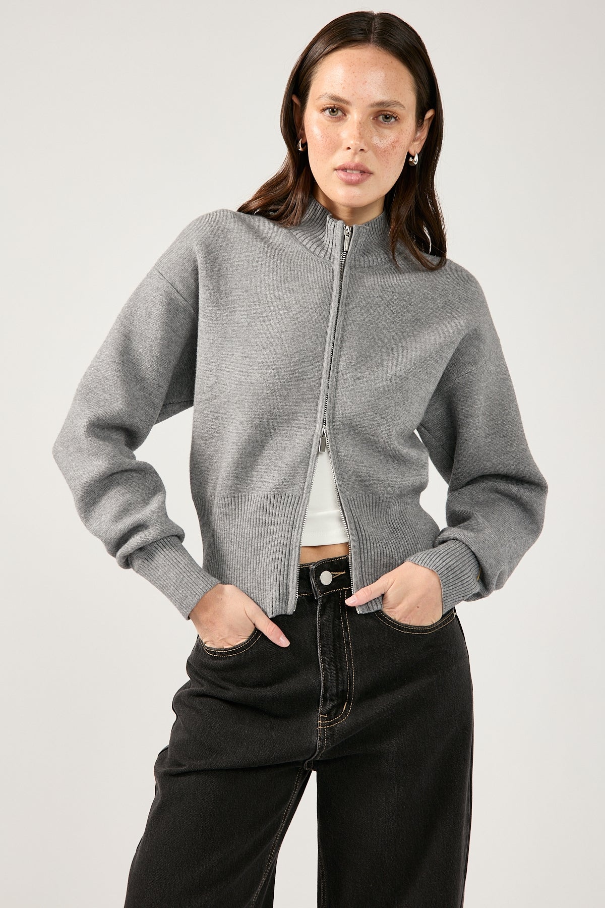 Perfect Stranger Rana Zip Up Cardigan Charcoal