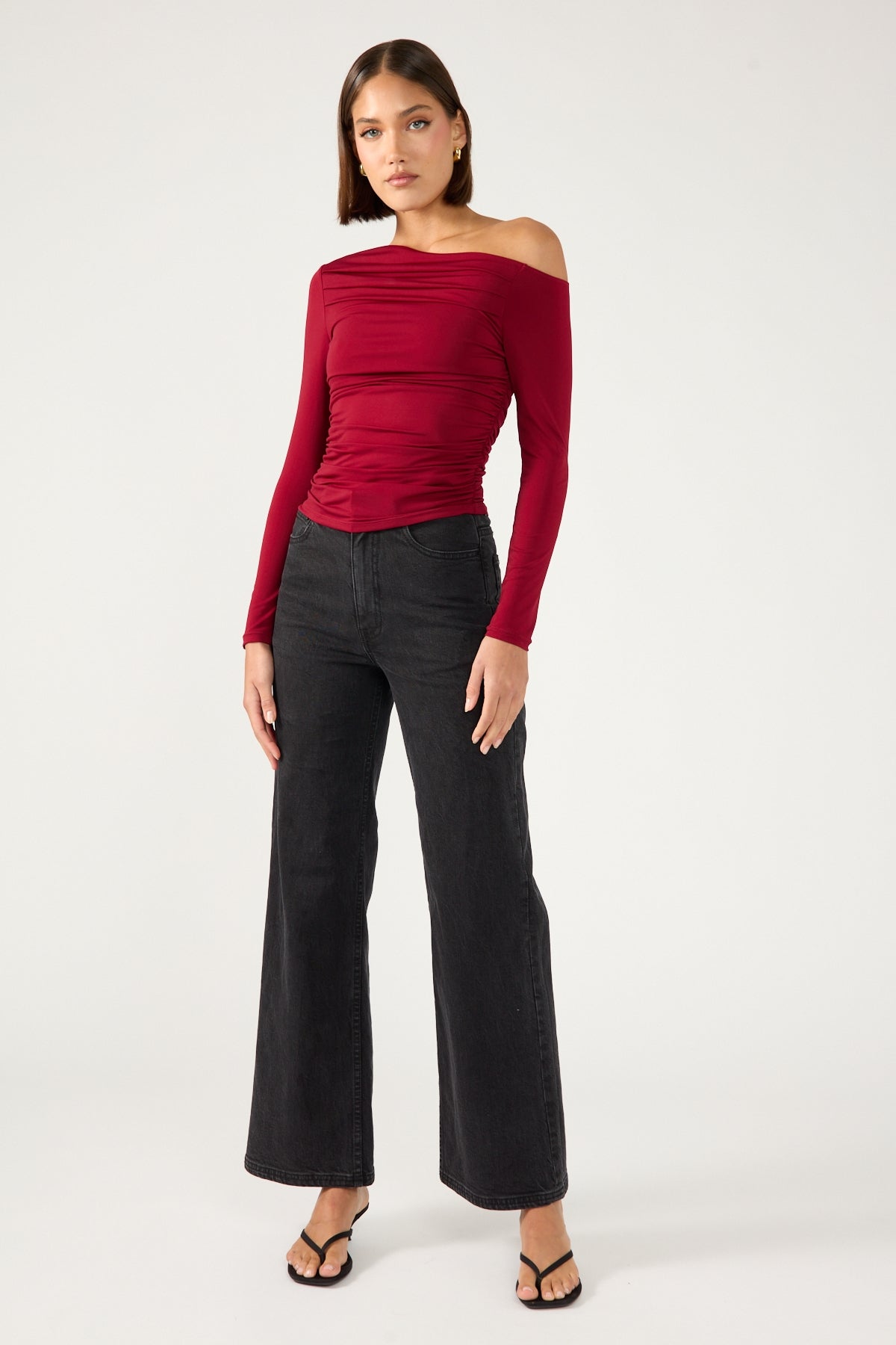 Perfect Stranger Rosh Gathered Long Sleeve Top Burgundy