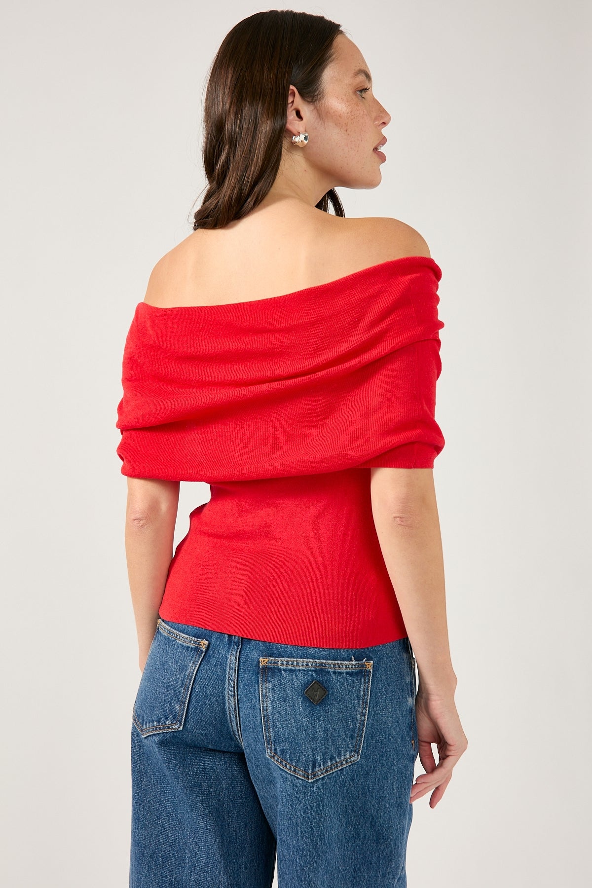 Perfect Stranger Lily Off Shoulder Knit Top Red