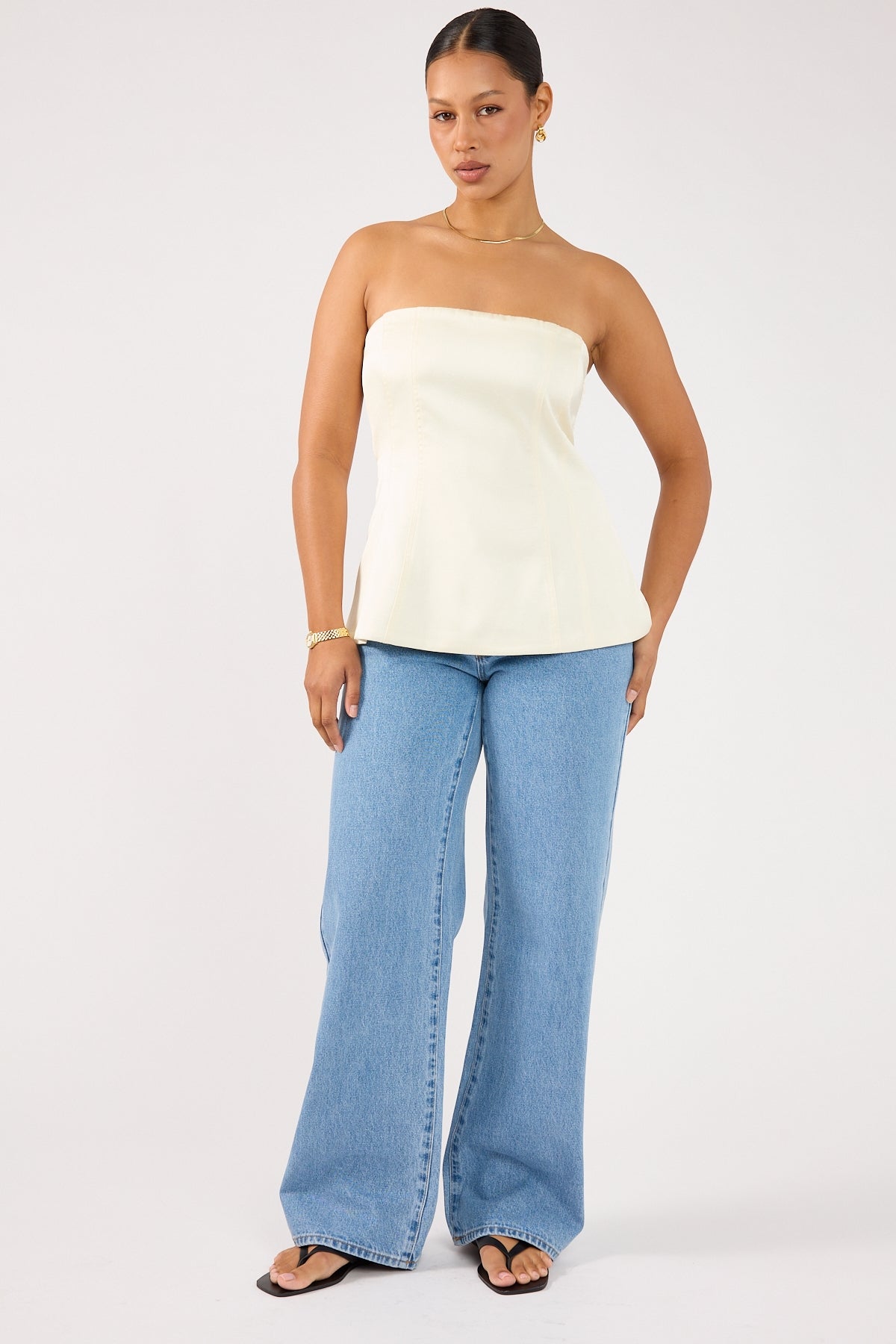 Perfect Stranger Edith Satin Strapless Top Cream