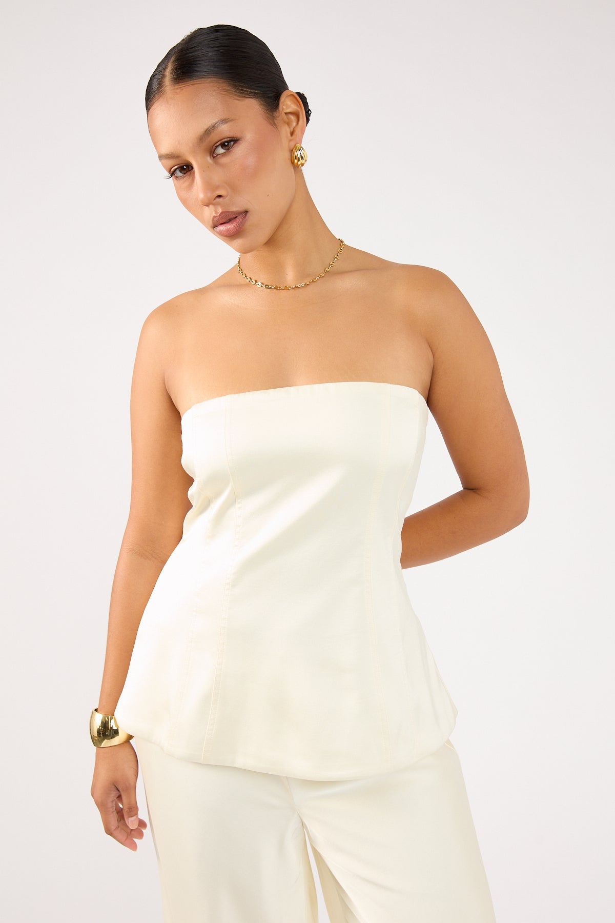 Perfect Stranger Edith Satin Strapless Top Cream