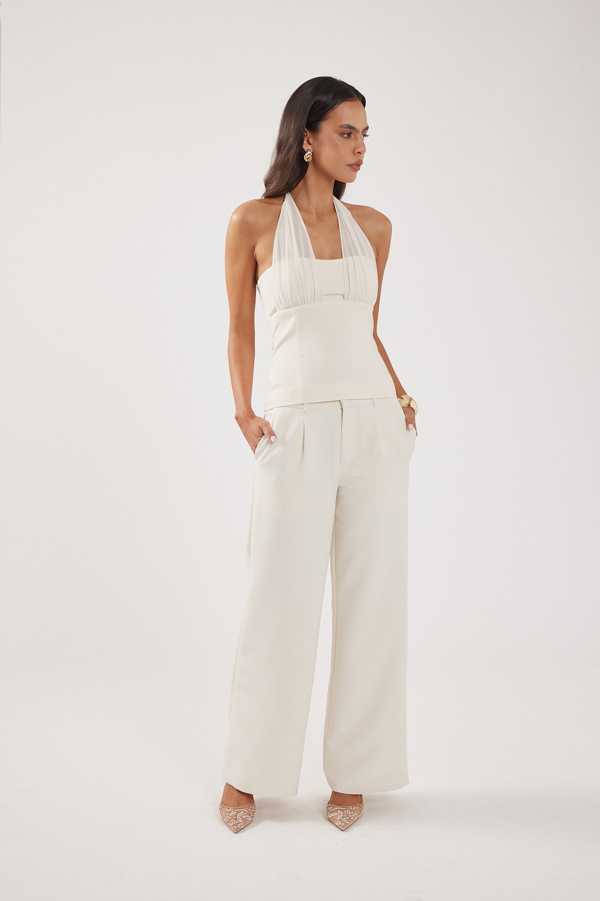 Perfect Stranger Lupa Mid Rise Pleated Tailored Pant Cream