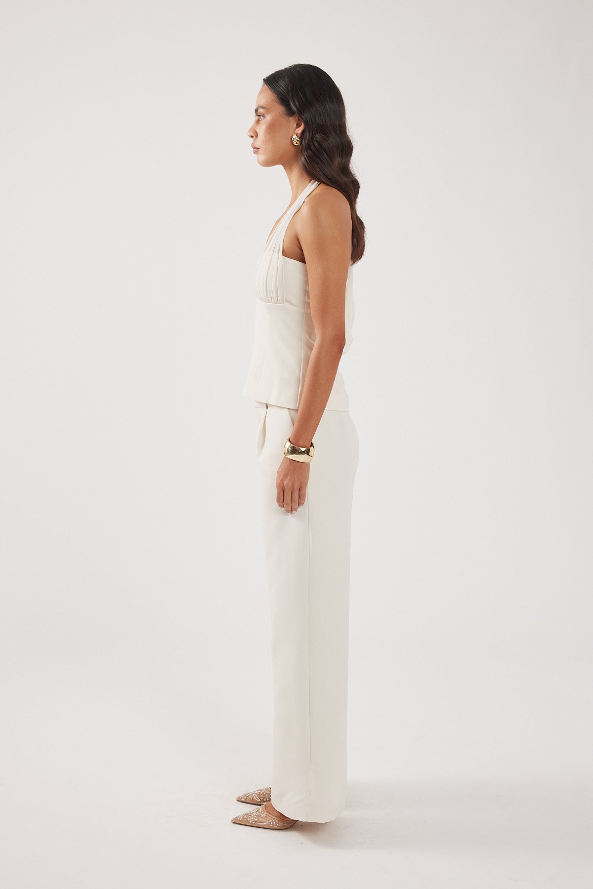 Perfect Stranger Lupa Mid Rise Pleated Tailored Pant Cream