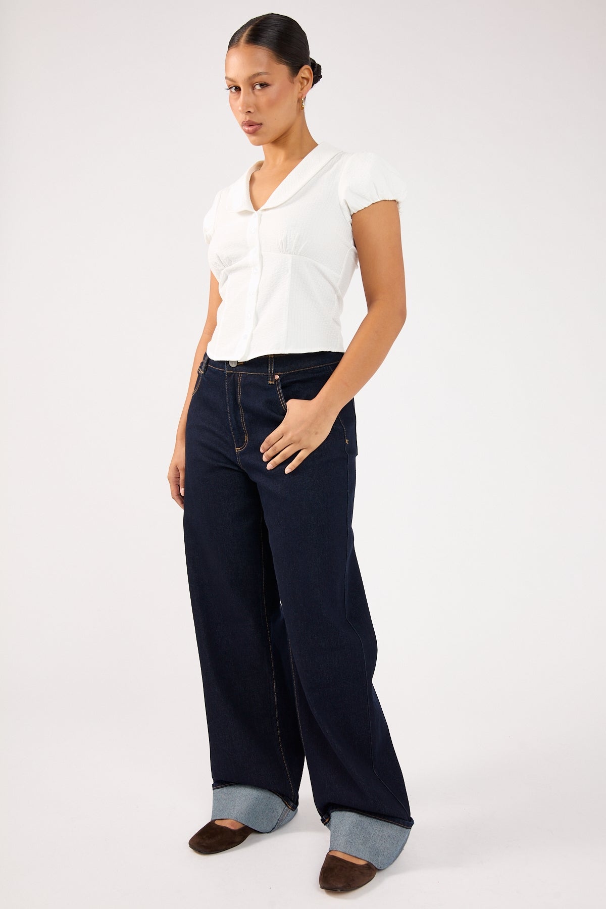 Abrand 95 Mid Baggy Richie Turn Up Dark Blue Denim