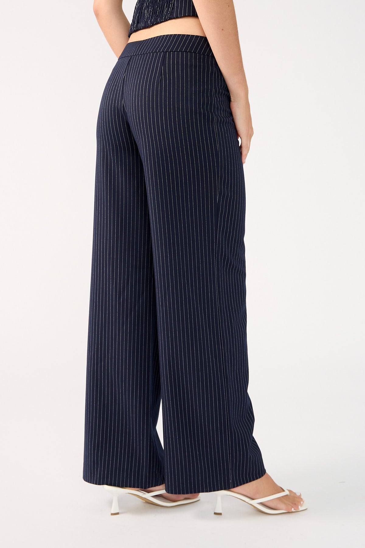 Perfect Stranger Odessa Pinstripe Mid Rise Tailored Pant Navy Pinstripe
