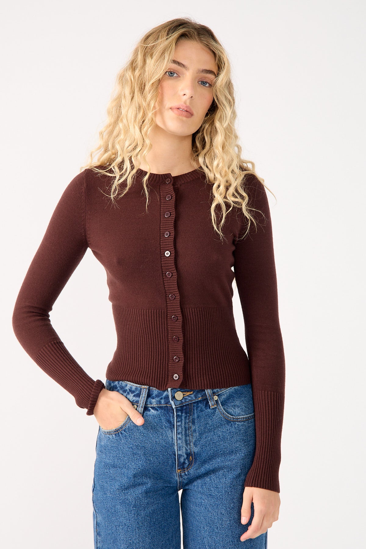 Perfect Stranger Eleana Button Knit Top Brown