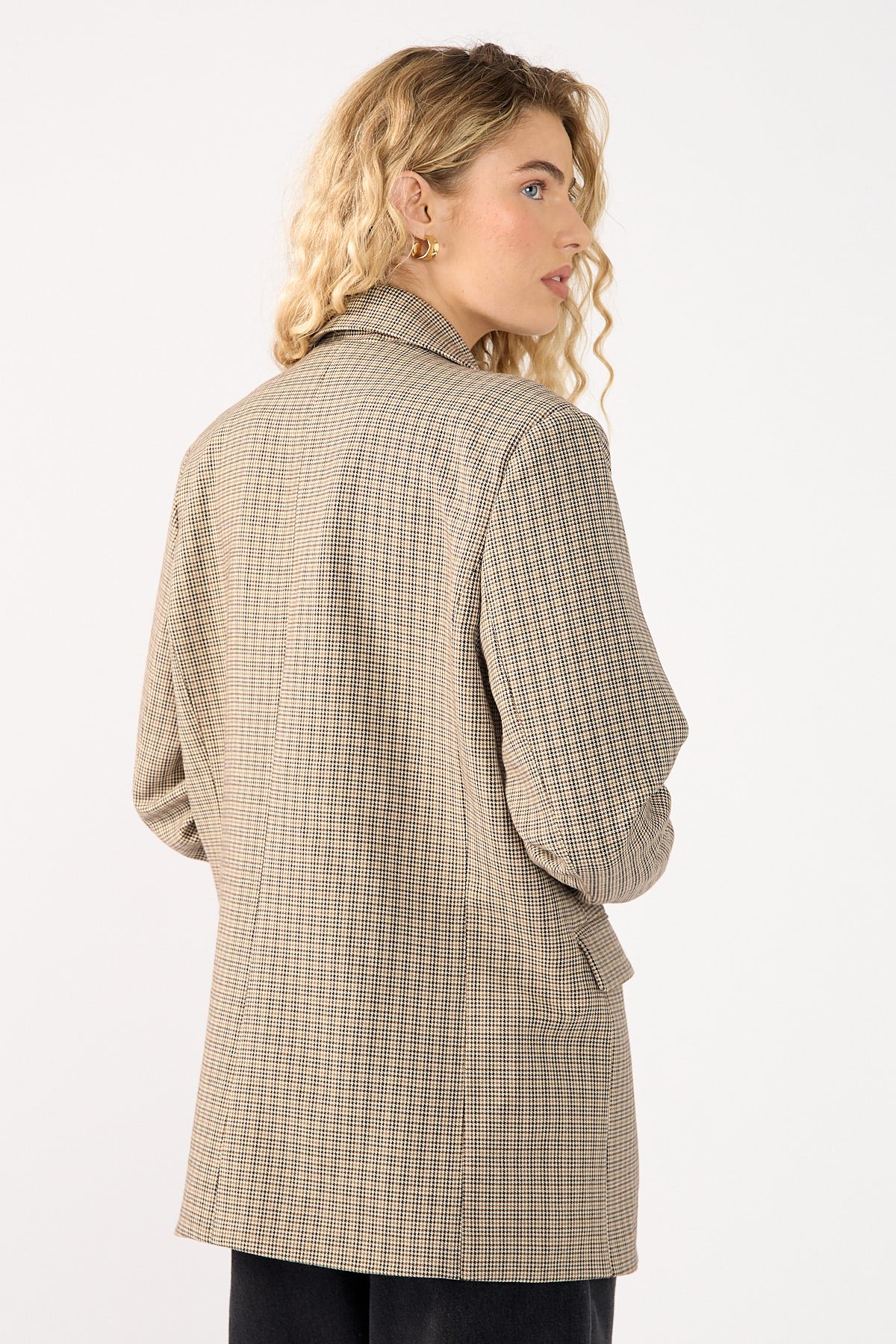 Perfect Stranger Mirella Long Line Blazer Brown Check