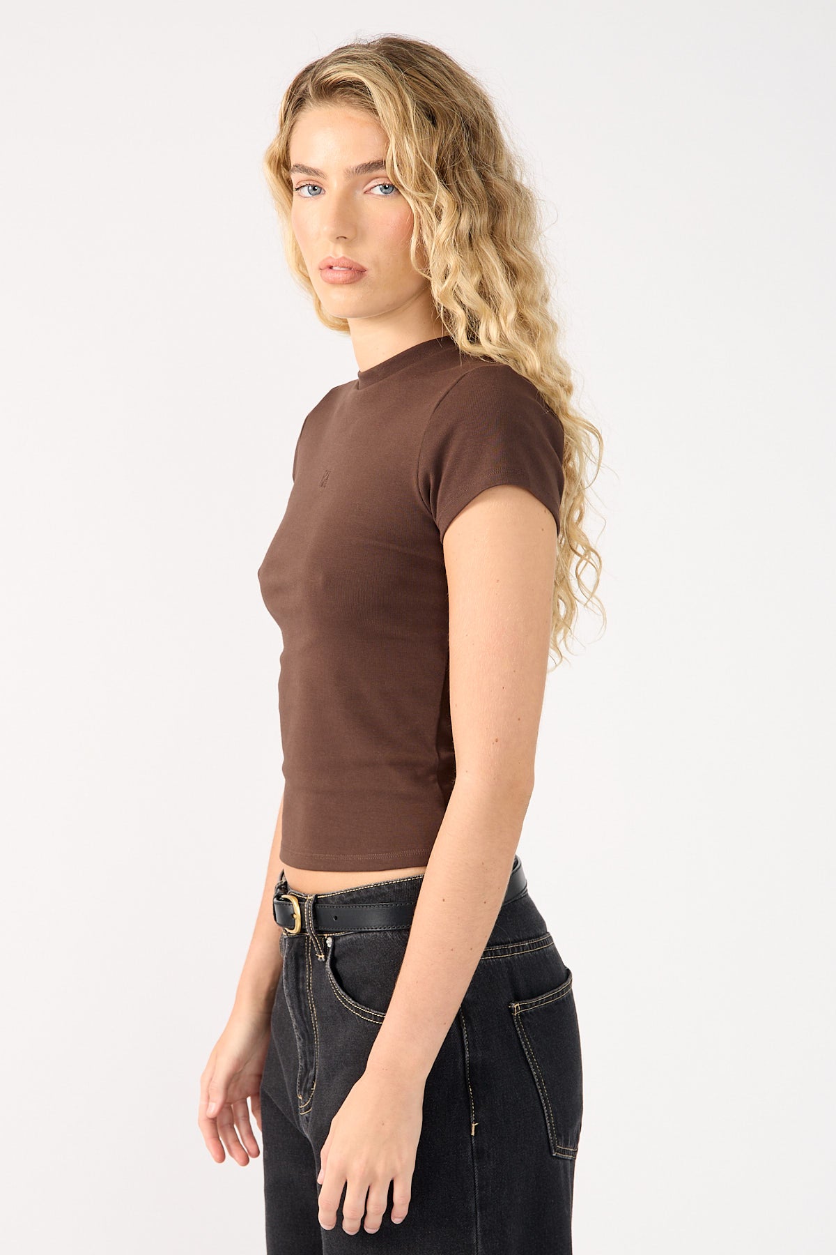 Perfect Stranger Monogram Cap Sleeve T-Shirt Brown