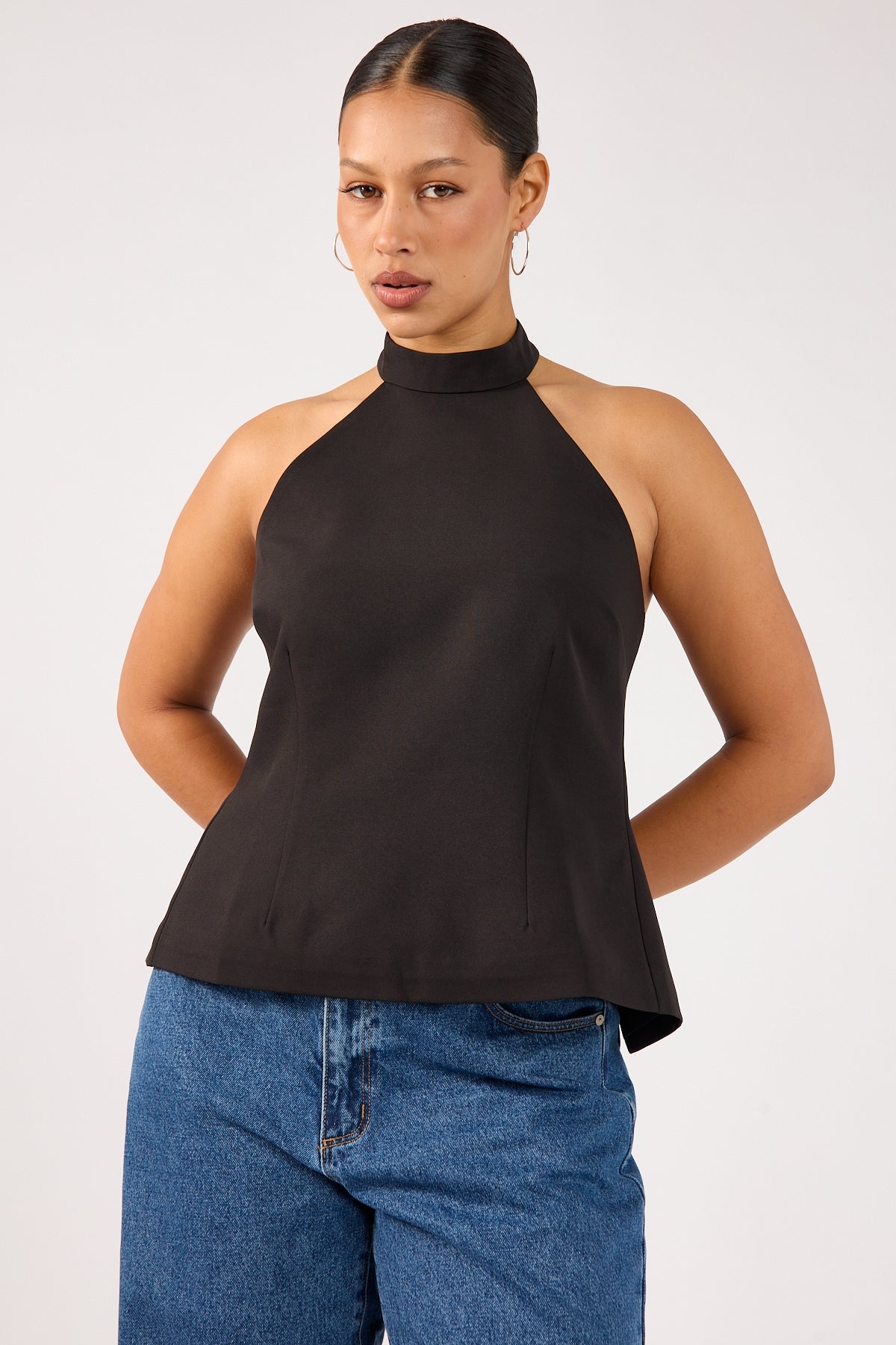 Perfect Stranger Beck Buckle Halter Top Black