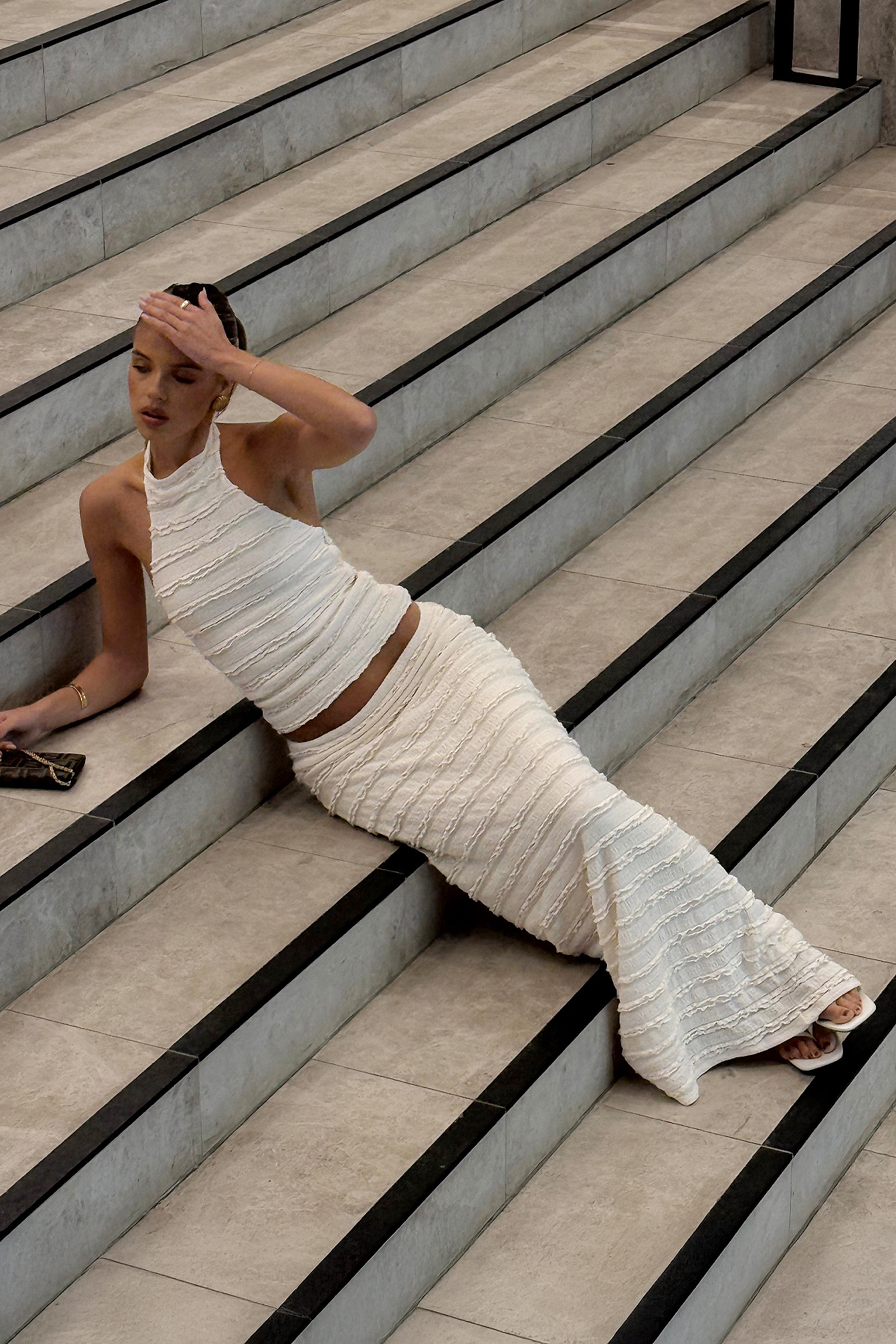 Perfect Stranger Frilly Astra Stretch Halter Top Cream