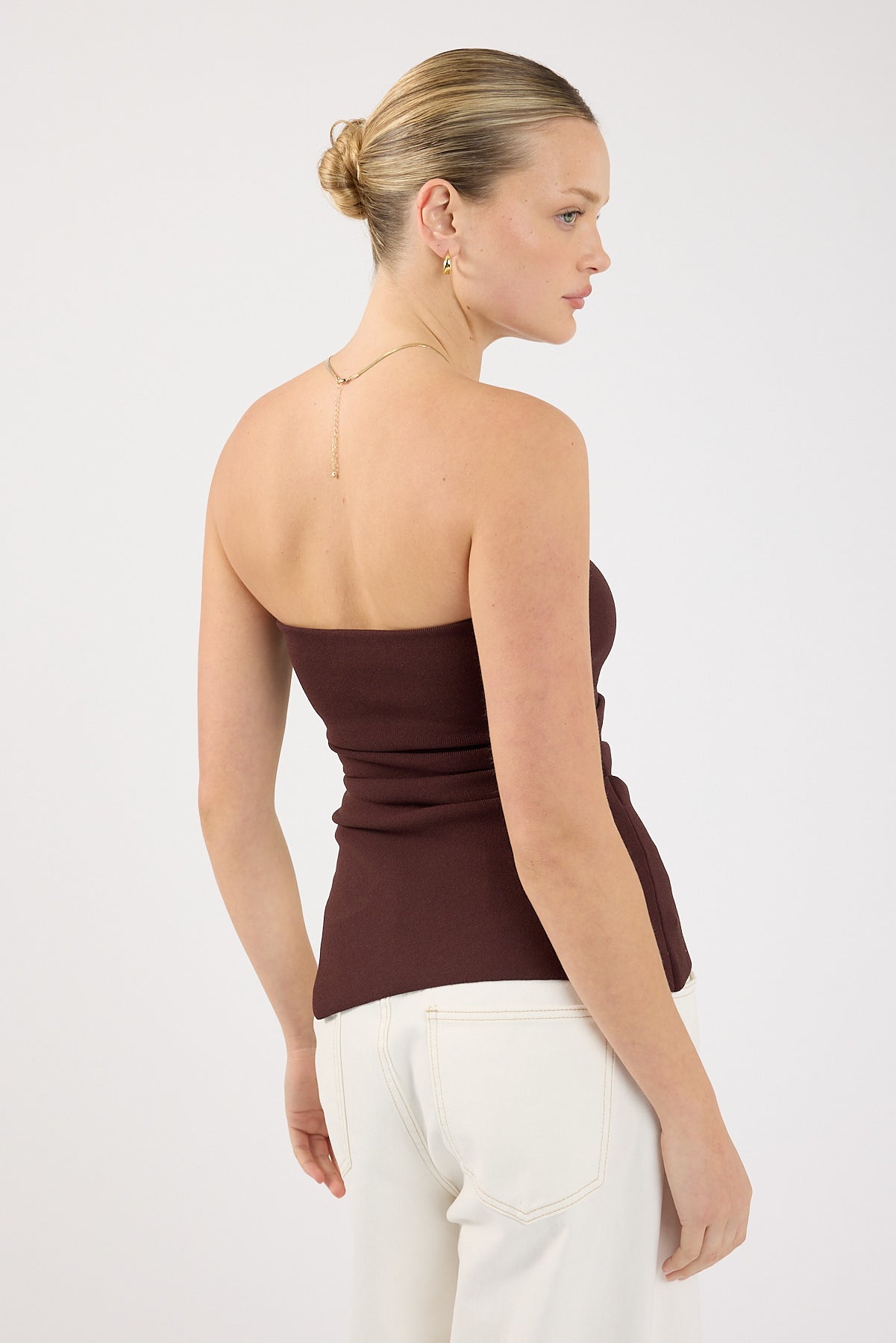 Perfect Stranger Athena Strapless Knit Top Chocolate