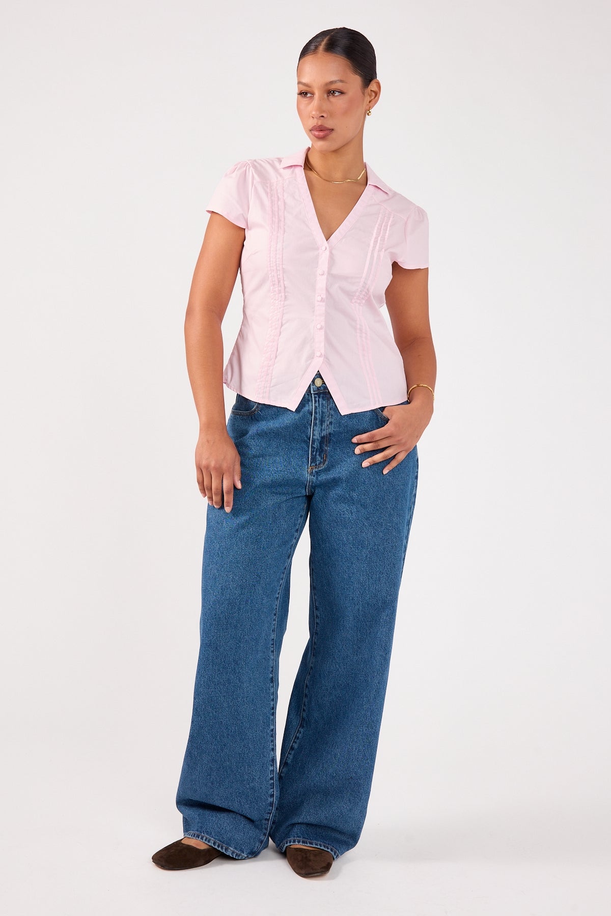 Perfect Stranger Koa Short Sleeve Blouse Pink