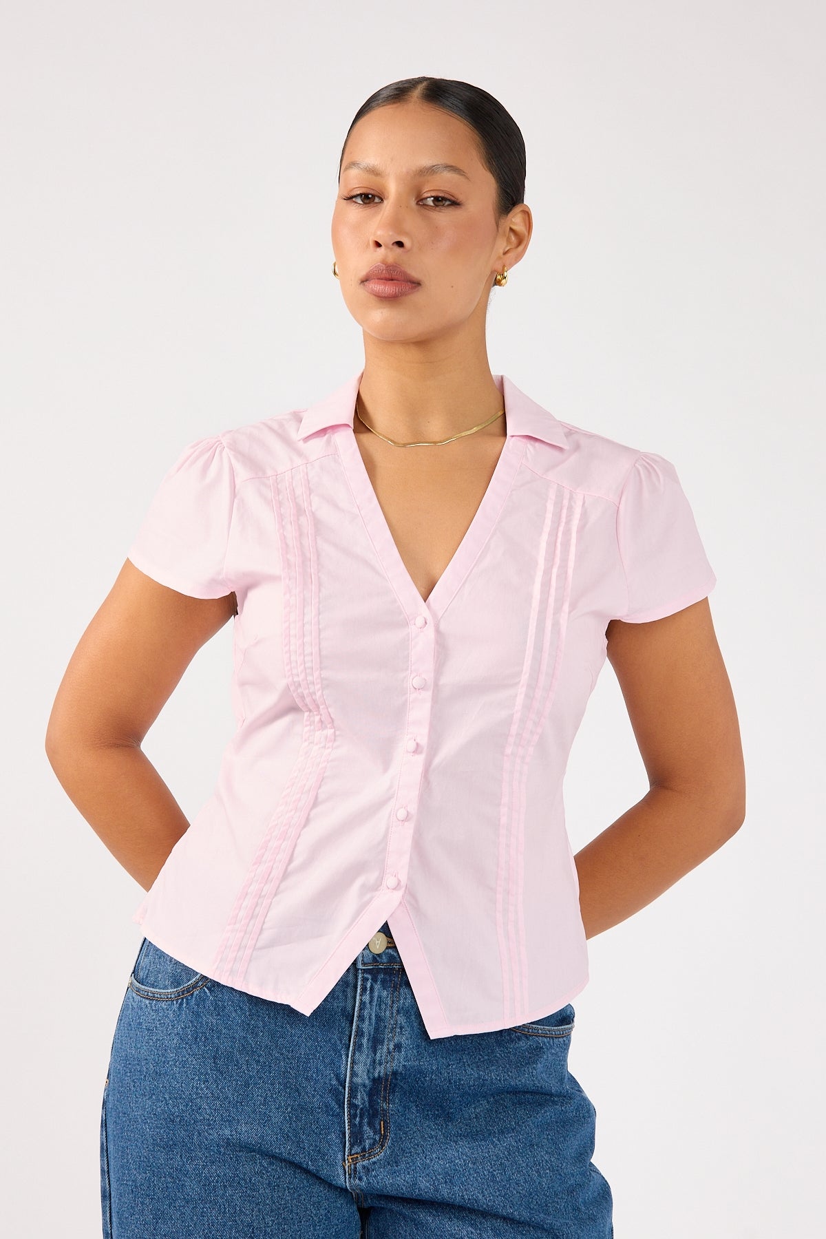 Perfect Stranger Koa Short Sleeve Blouse Pink