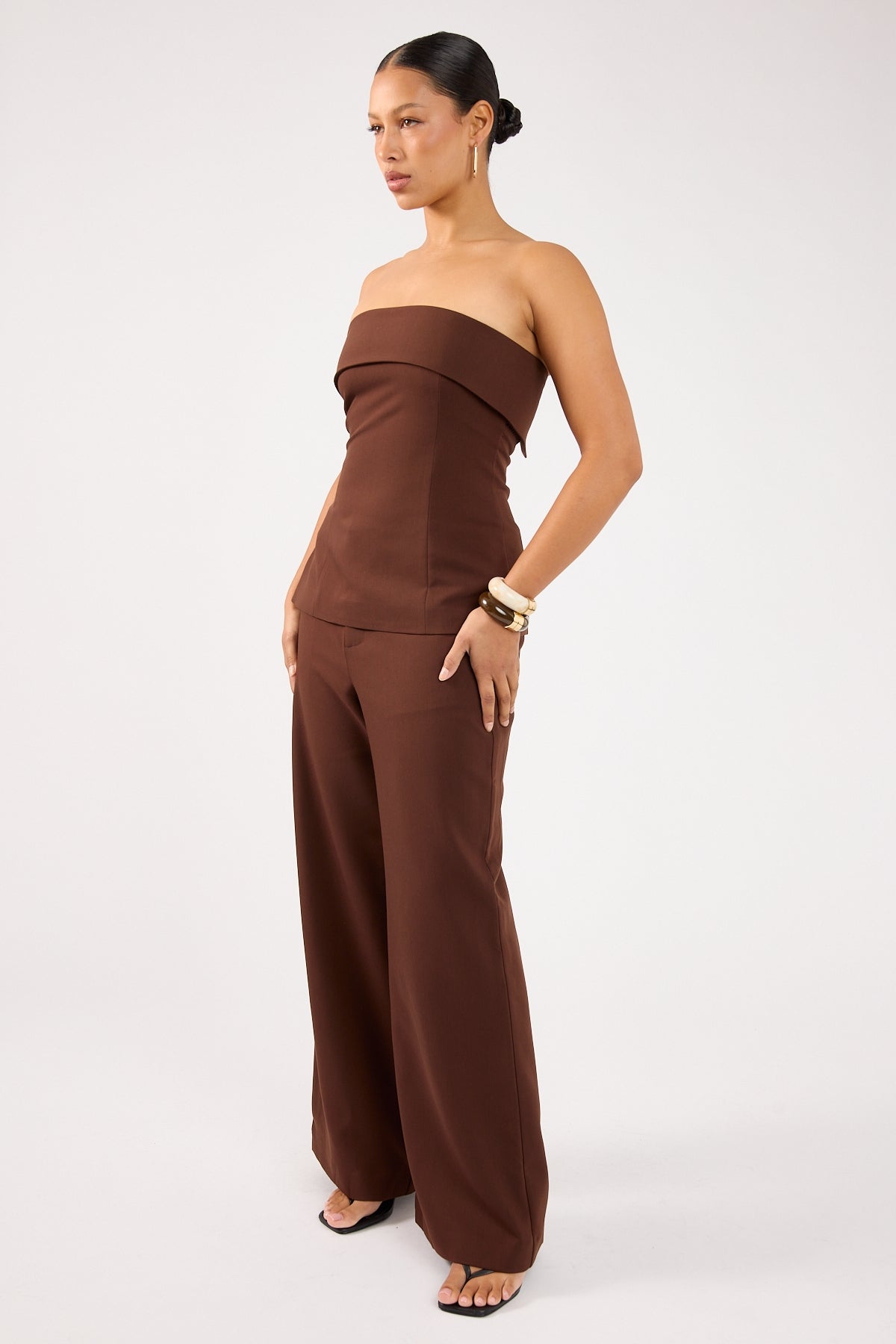 Perfect Stranger Luella Mid Rise Wide Leg Tailored Pant Brown