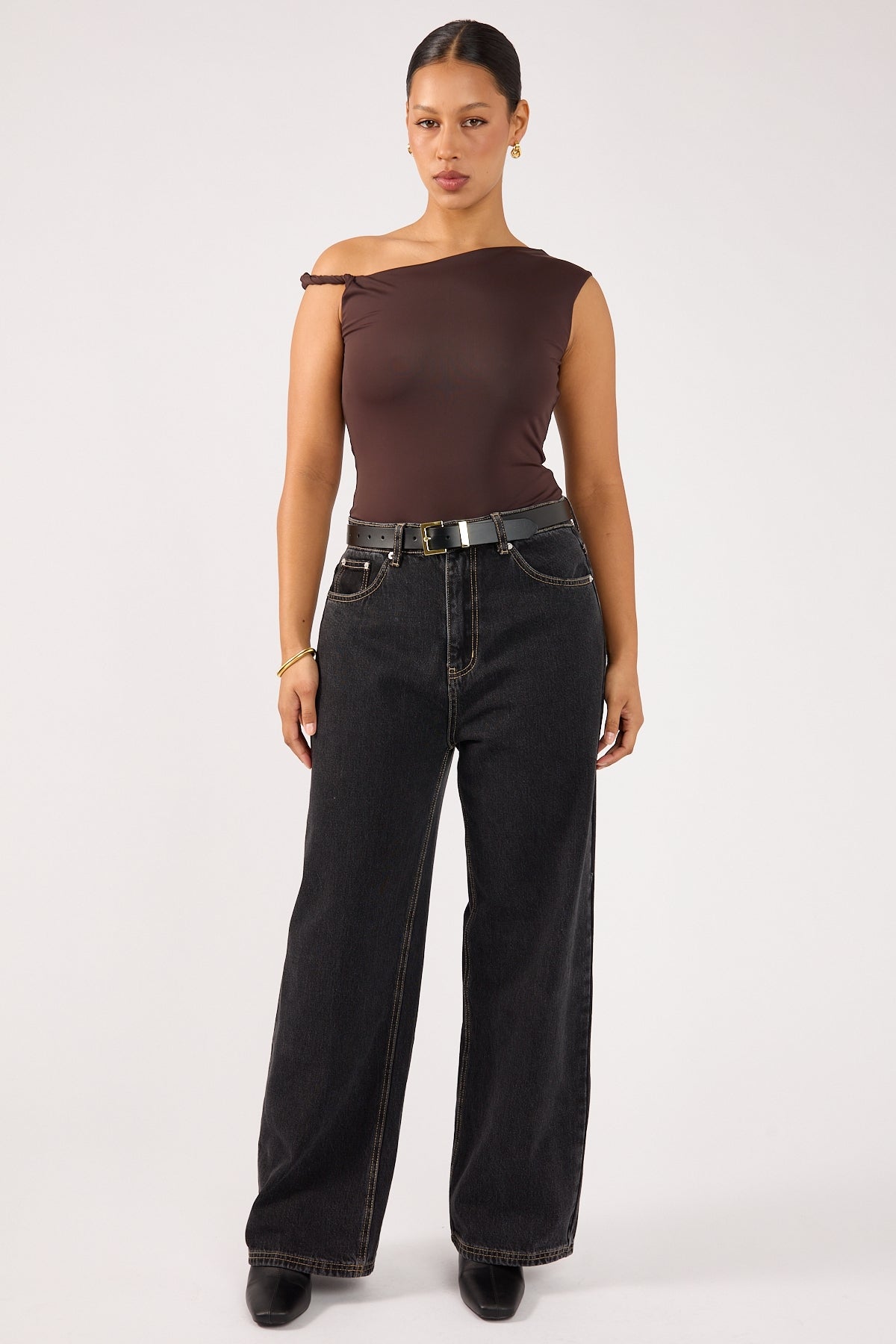 Perfect Stranger Kayla Asym Twist Bodysuit Chocolate