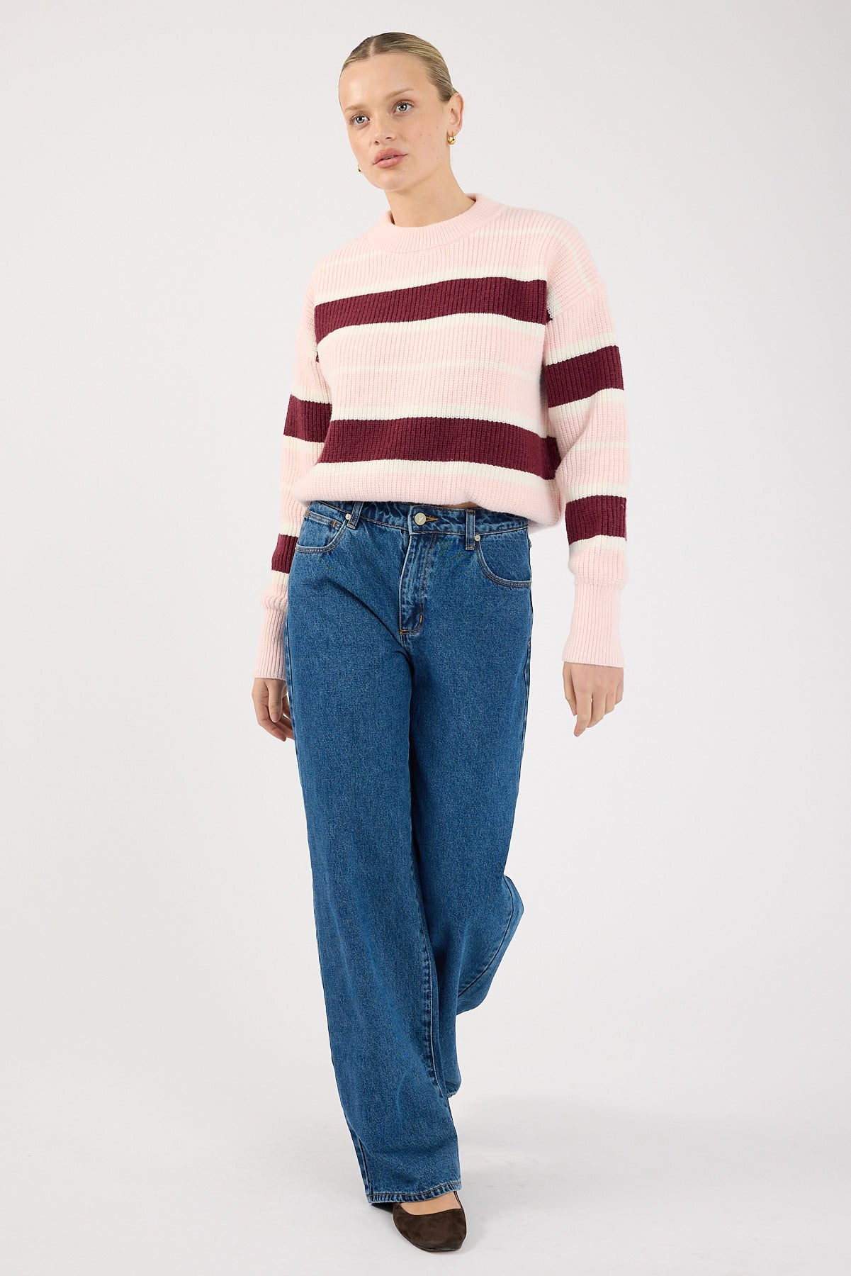 Perfect Stranger Noir Stripe Crew Neck Jumper Pink Stripe