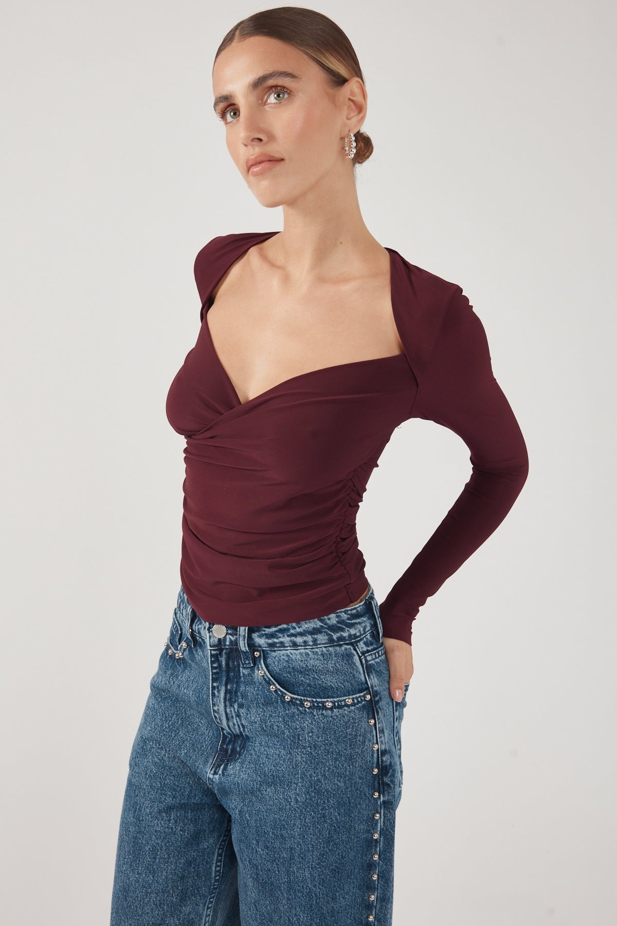Perfect Stranger Dominik Long Sleeve Top Plum