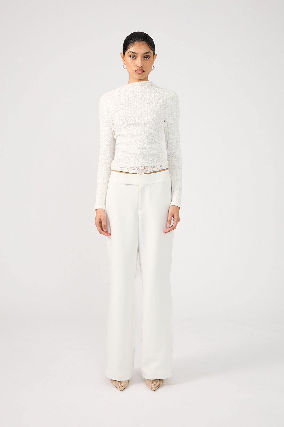 Perfect Stranger Parker Bootleg Low Rise Tailored Pants White