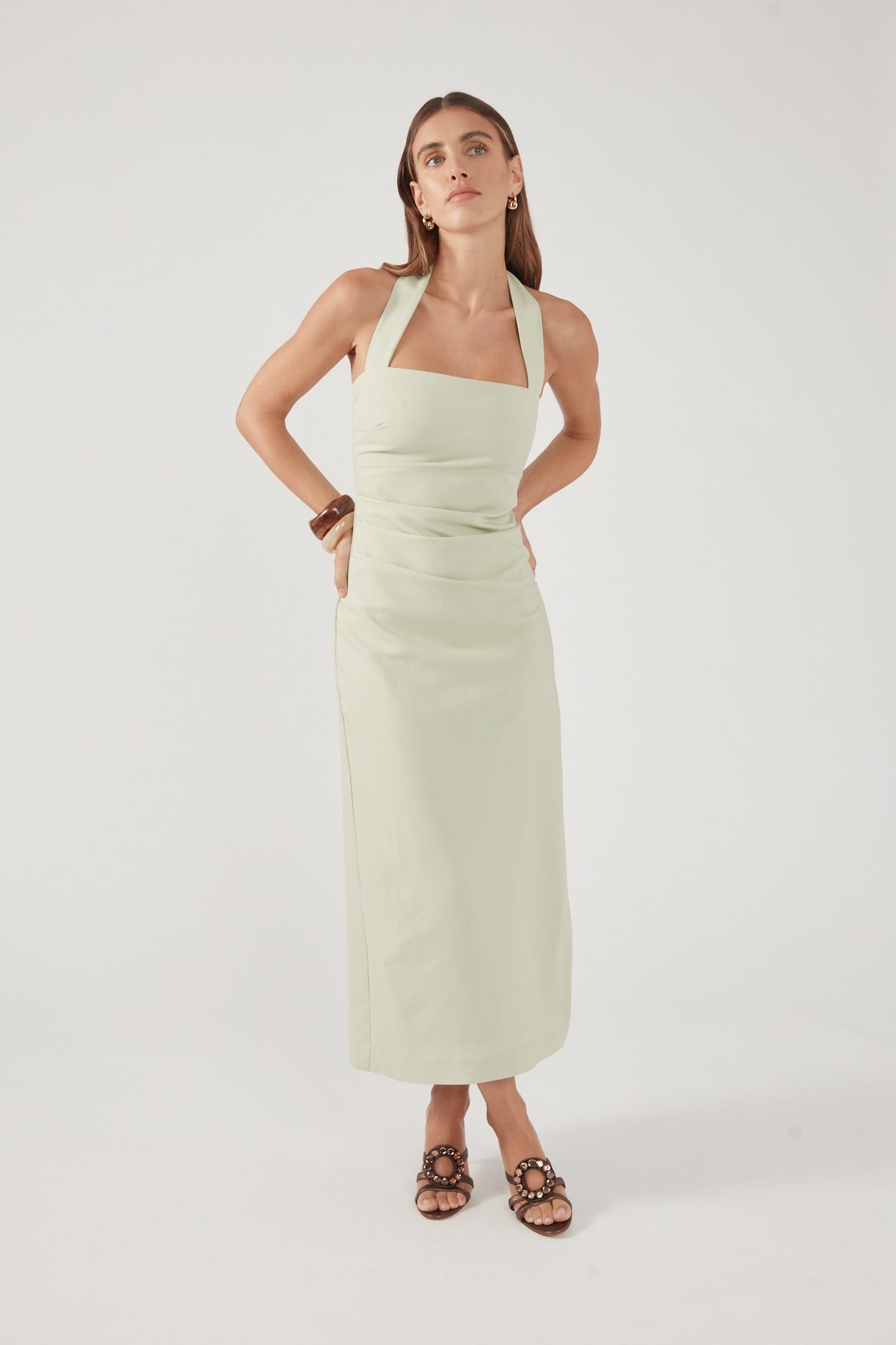 Perfect Stranger Lucette Halter Suiting Midi Dress Mint