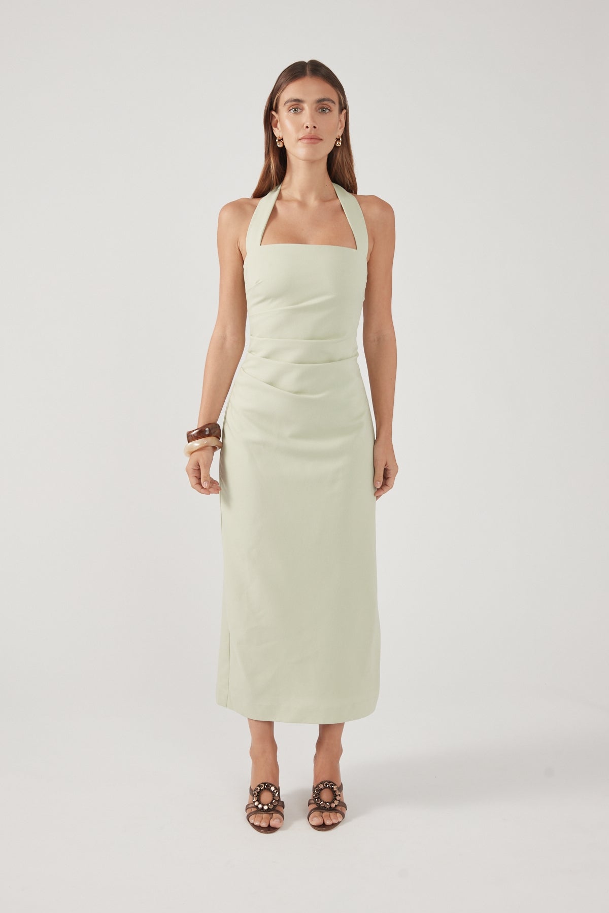 Perfect Stranger Lucette Halter Suiting Midi Dress Mint