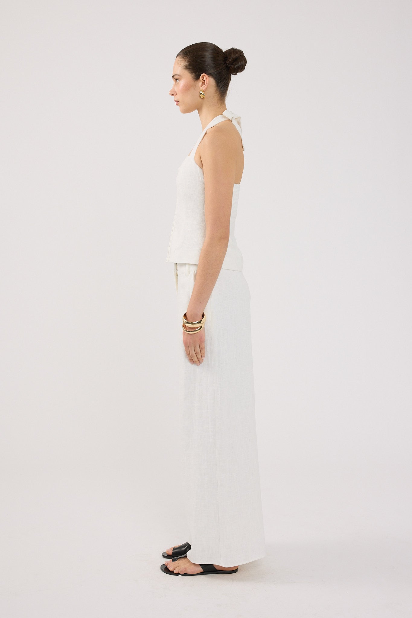 Perfect Stranger Menorca Linen Gathered  Halter Top White