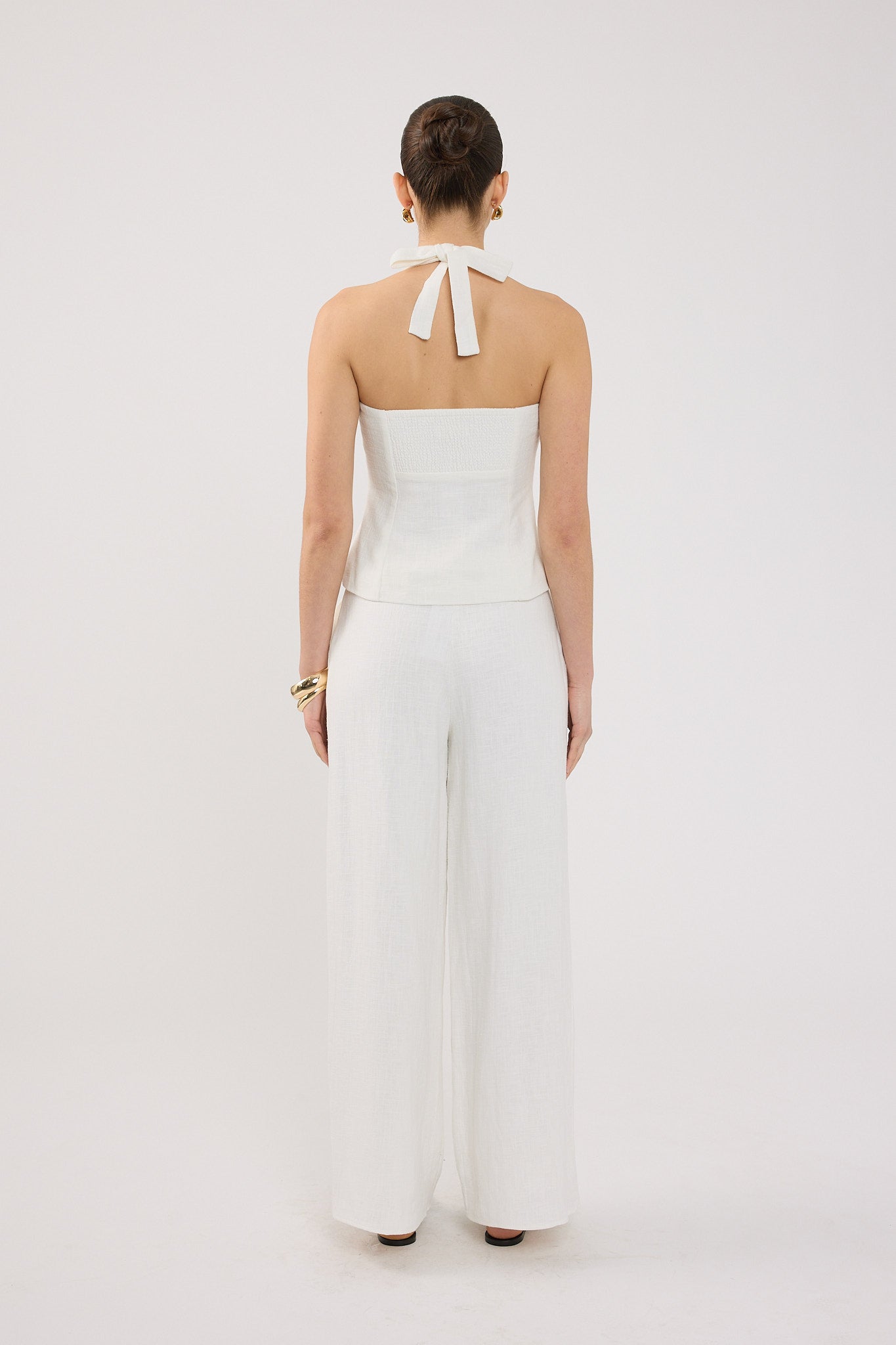 Perfect Stranger Menorca Linen Gathered  Halter Top White