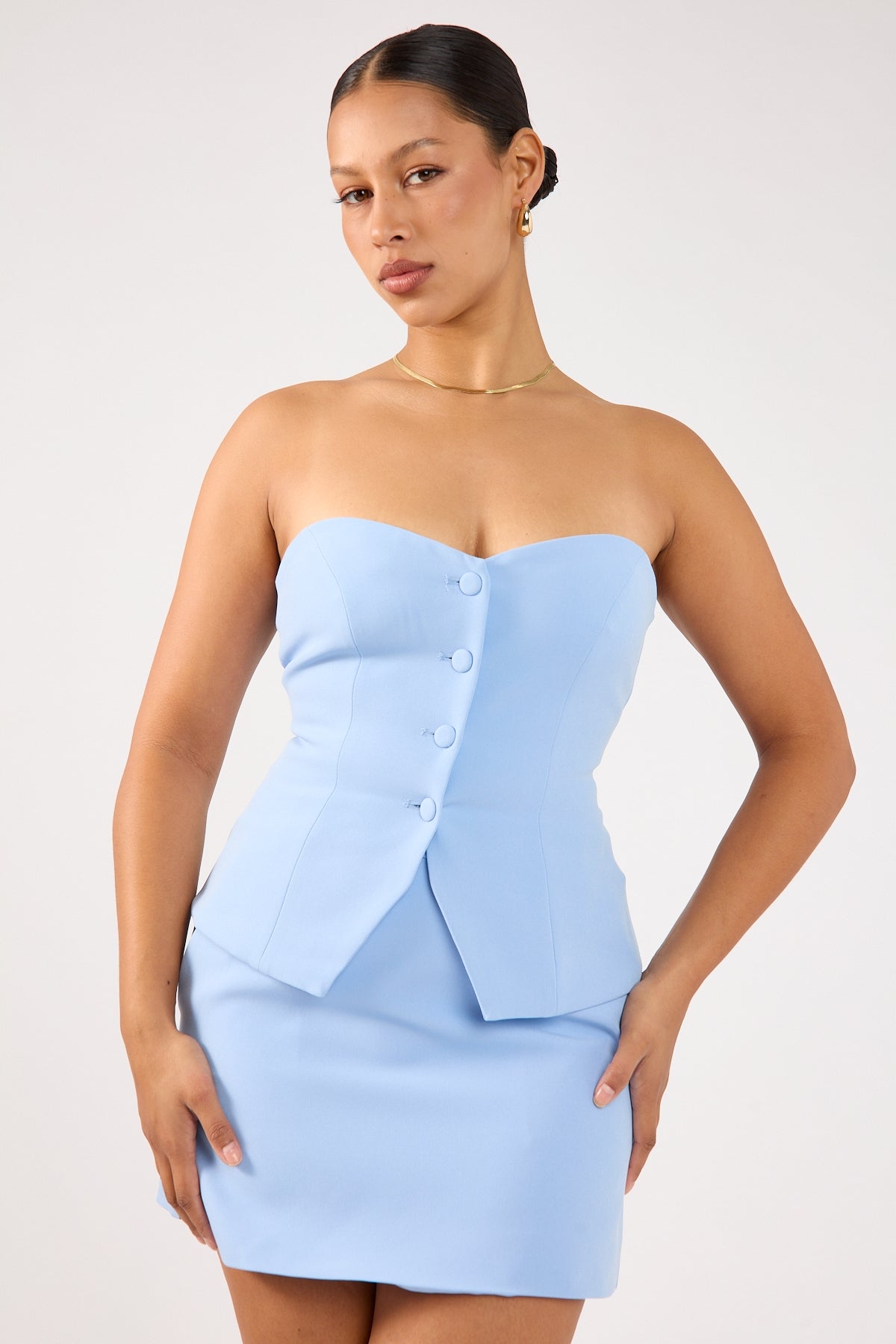 Perfect Stranger Luna Strapless Button Through Top Blue
