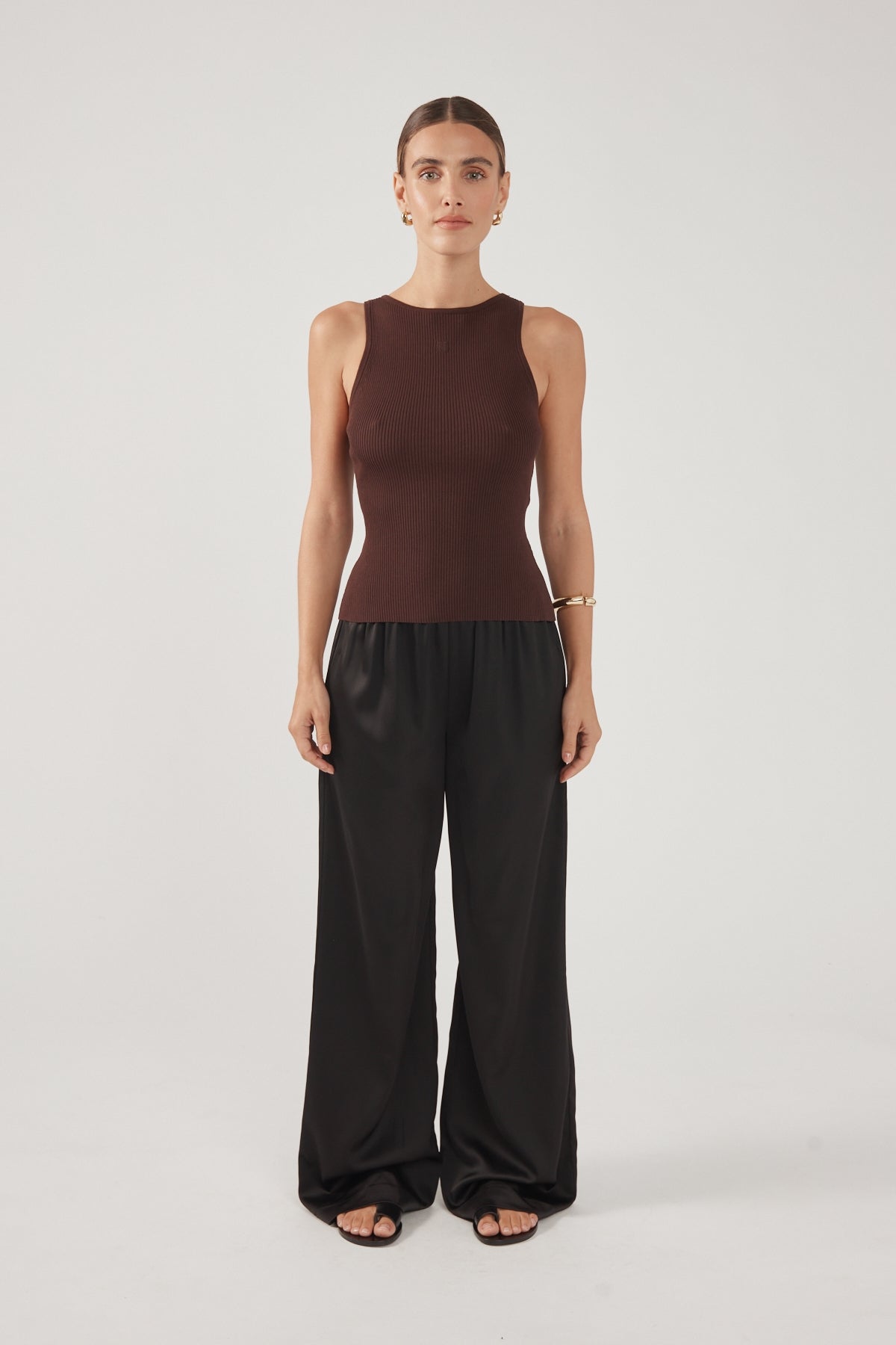 Perfect Stranger Racer Tank Knit Top Chocolate