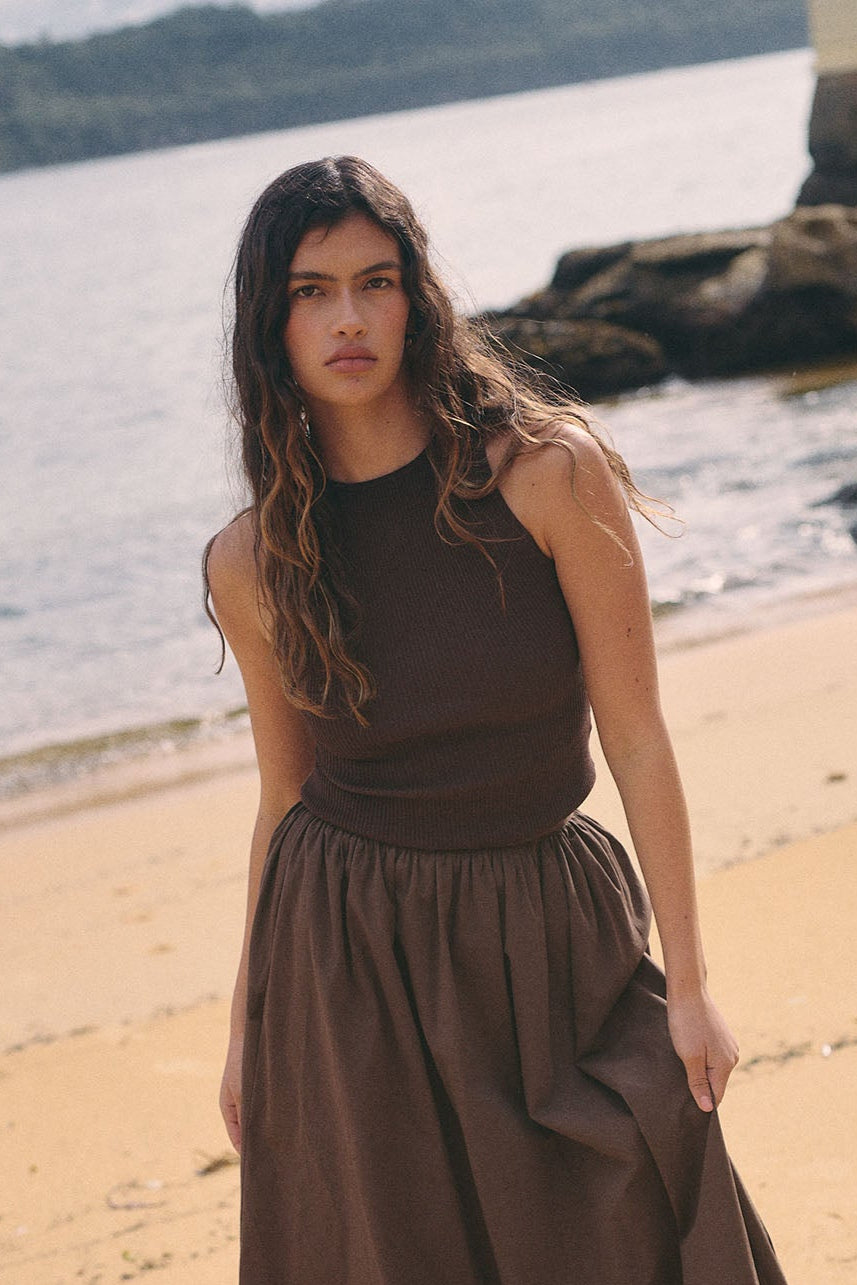 Perfect Stranger Racer Tank Knit Top Chocolate