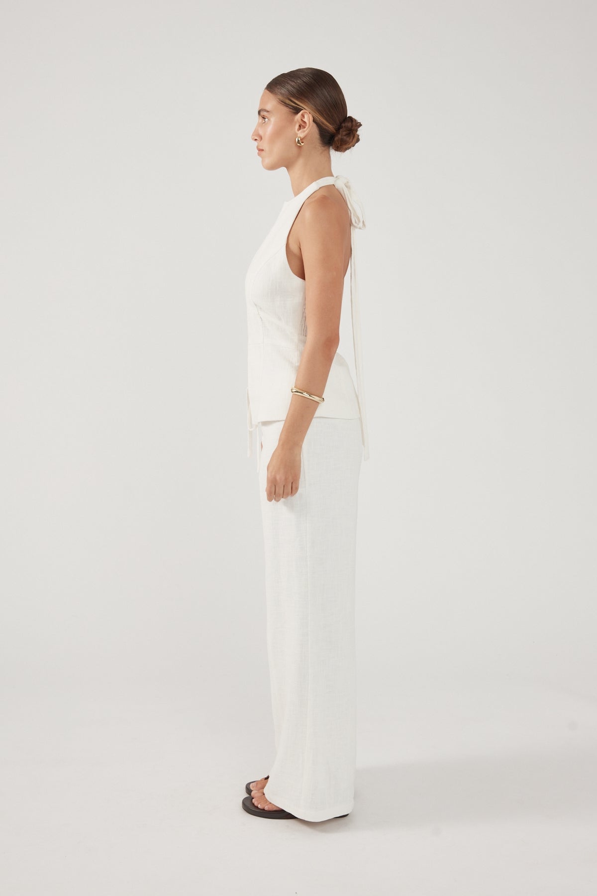 Perfect Stranger Maui Tie Front Low Rise Linen Pant White