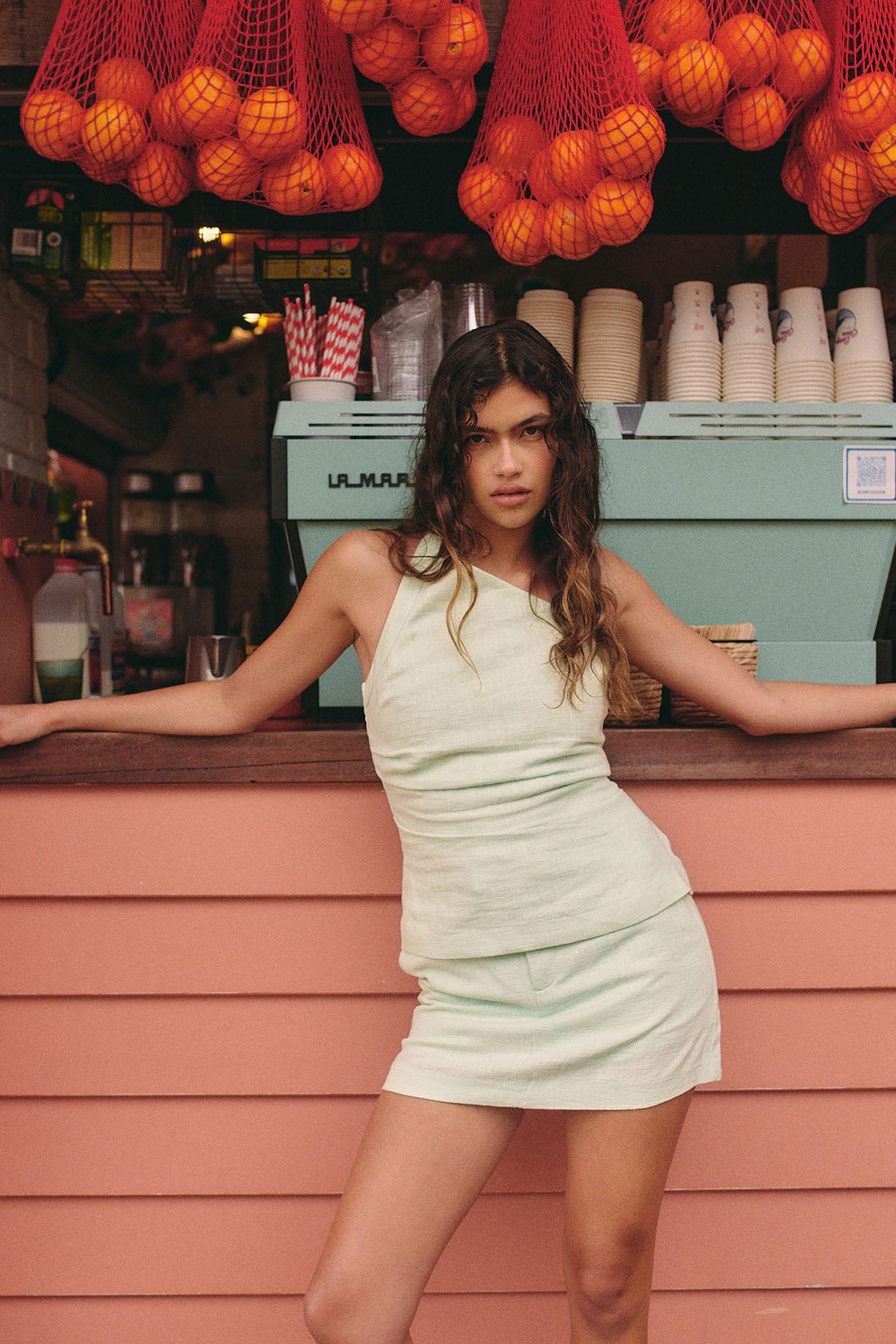 Perfect Stranger Sundae Halter Linen Top Mint