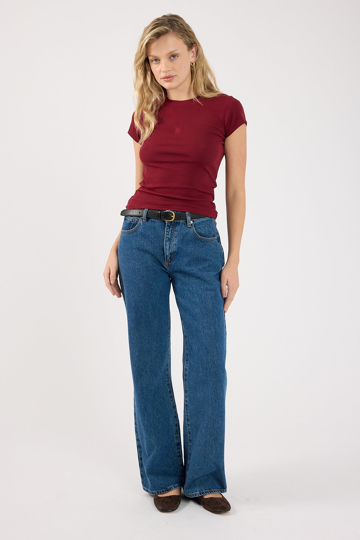 Perfect Stranger Monogram Cap Sleeve T-Shirt Burgundy