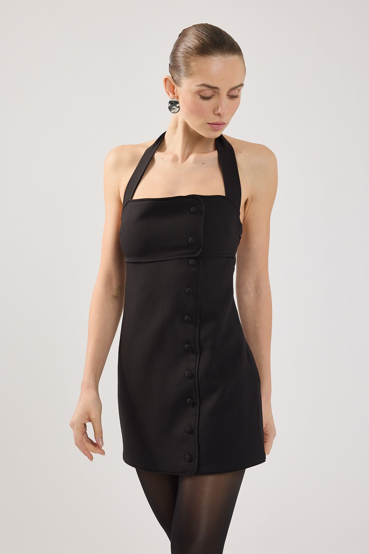 Perfect Stranger Avon Halter Suiting Mini Dress Black