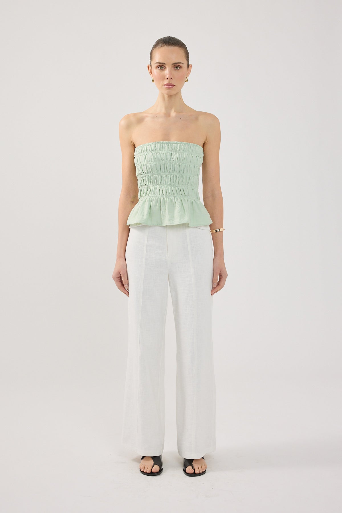Perfect Stranger Alina Shirred Strapless Top Mint