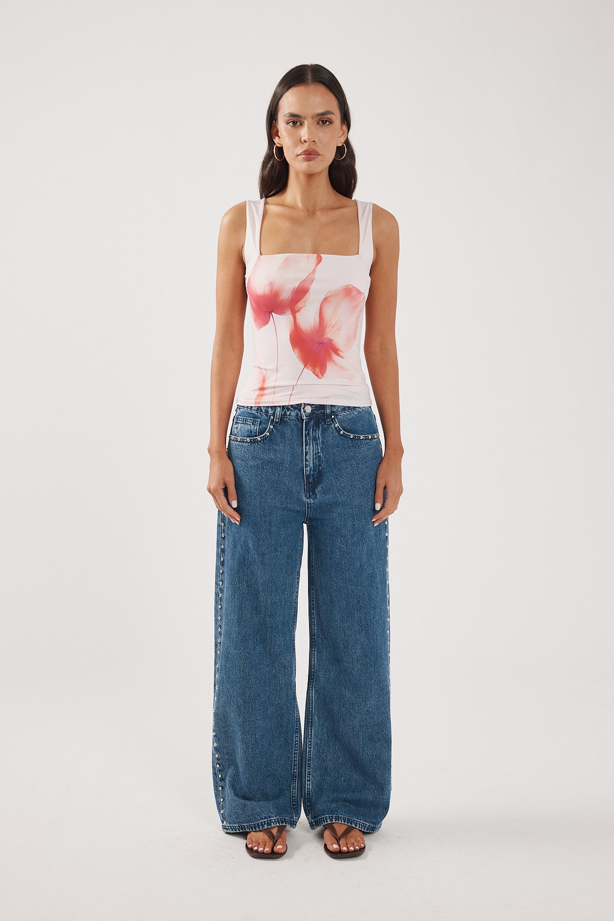Perfect Stranger Cassia Square Neck Top Pink Print