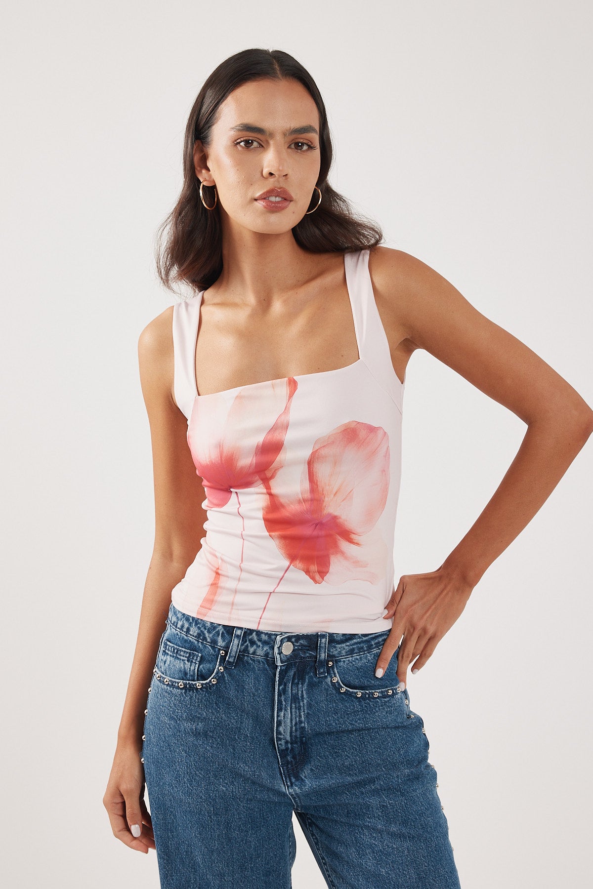 Perfect Stranger Cassia Square Neck Top Pink Print