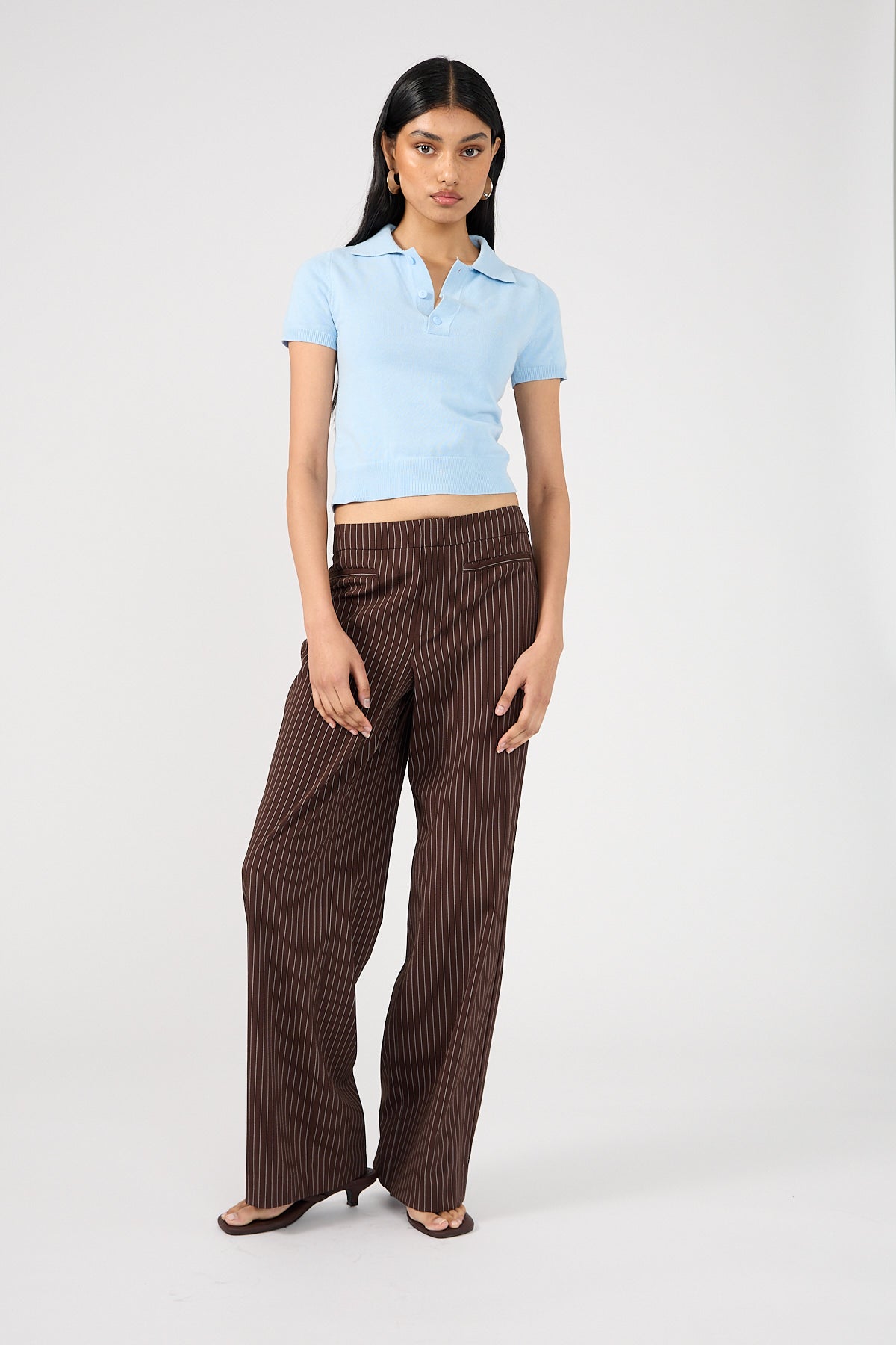 Perfect Stranger Odie Pinstripe Mid Rise Tailored Pant Brown Pinstripe