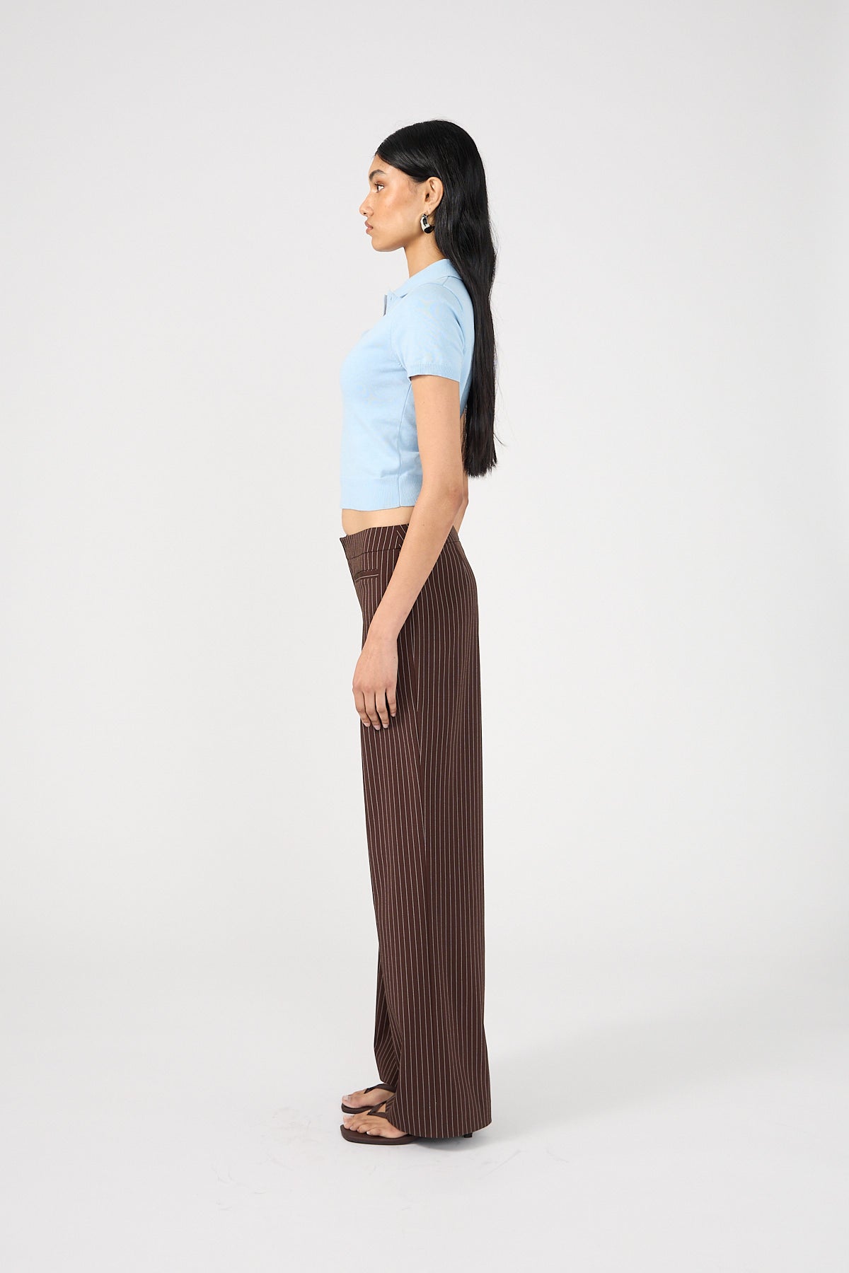 Perfect Stranger Odie Pinstripe Mid Rise Tailored Pant Brown Pinstripe