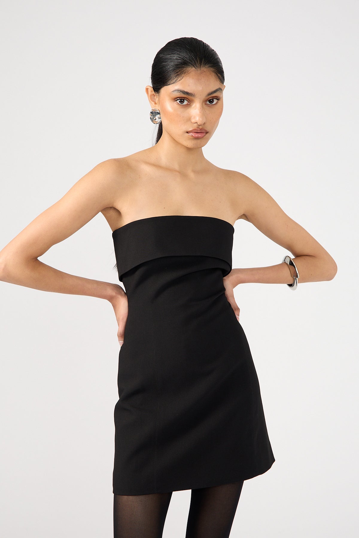 Perfect Stranger Luca Fold Down Strapless Mini Dress Black