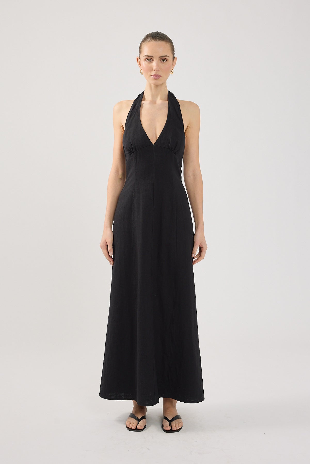 Perfect Stranger Tessa Halter Linen Maxi Dress Black