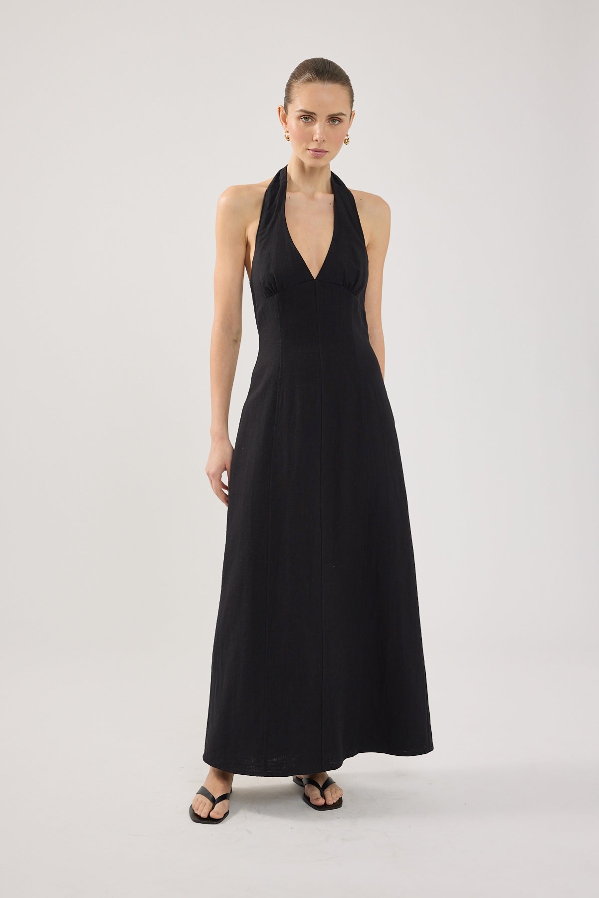 Perfect Stranger Tessa Halter Linen Maxi Dress Black